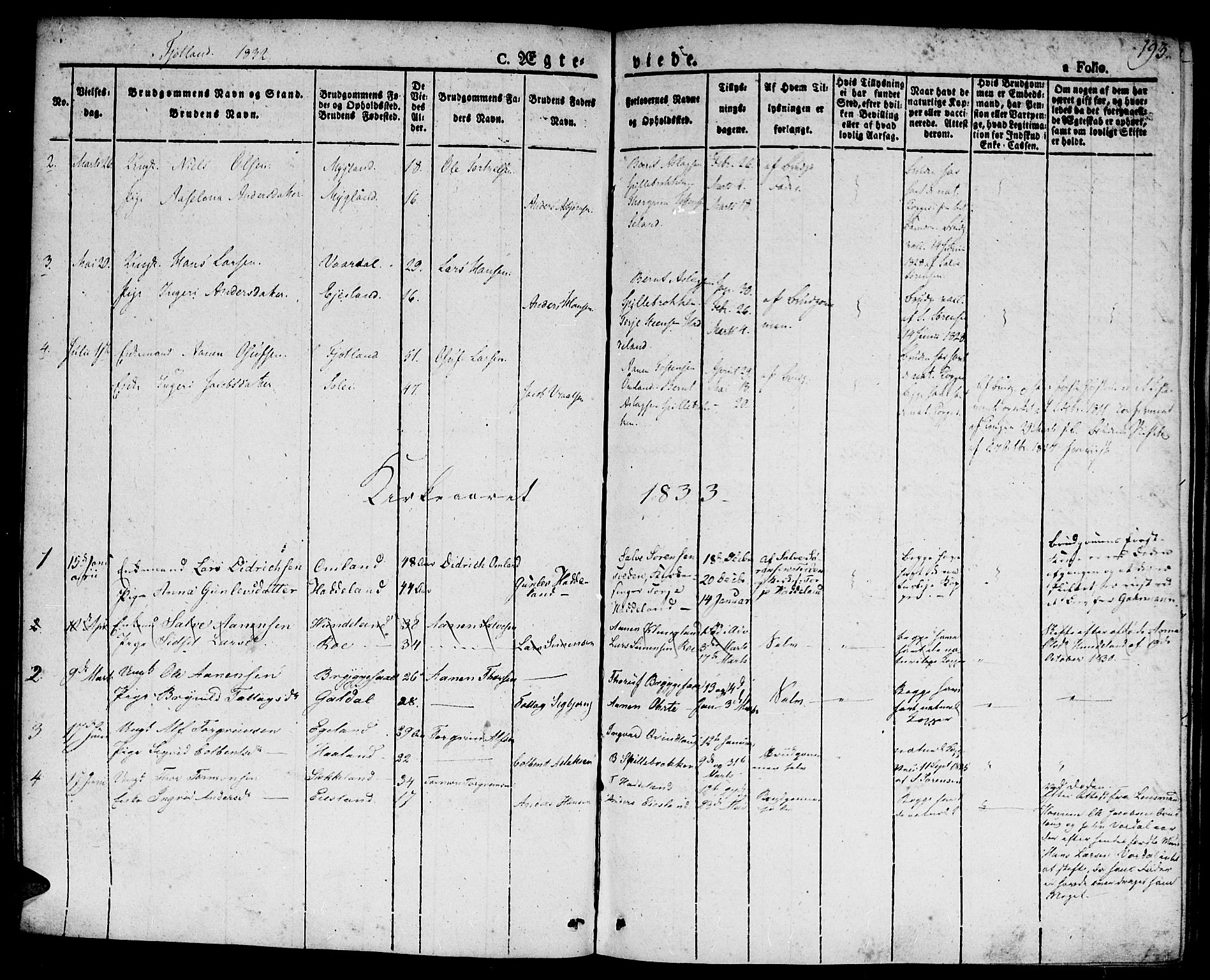 Hægebostad sokneprestkontor, AV/SAK-1111-0024/F/Fa/Faa/L0003: Parish register (official) no. A 3 /2, 1825-1840, p. 193