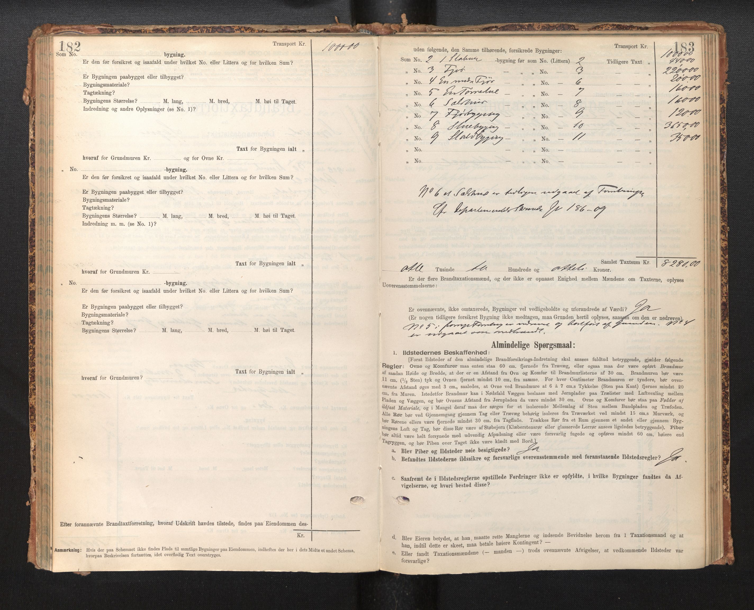 Lensmannen i Sogndal, AV/SAB-A-29901/0012/L0009: Branntakstprotokoll, skjematakst, 1901-1914, p. 182-183