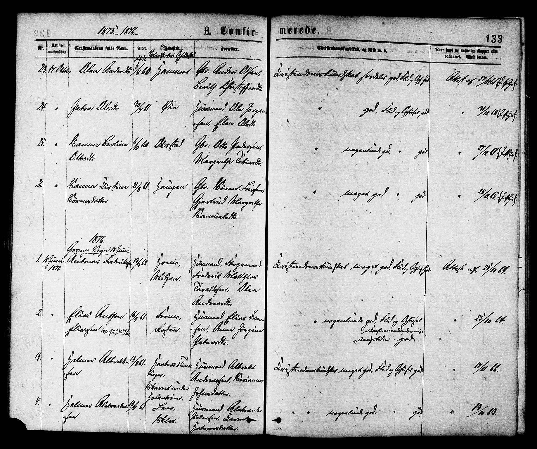 Ministerialprotokoller, klokkerbøker og fødselsregistre - Nord-Trøndelag, SAT/A-1458/758/L0516: Parish register (official) no. 758A03 /1, 1869-1879, p. 133