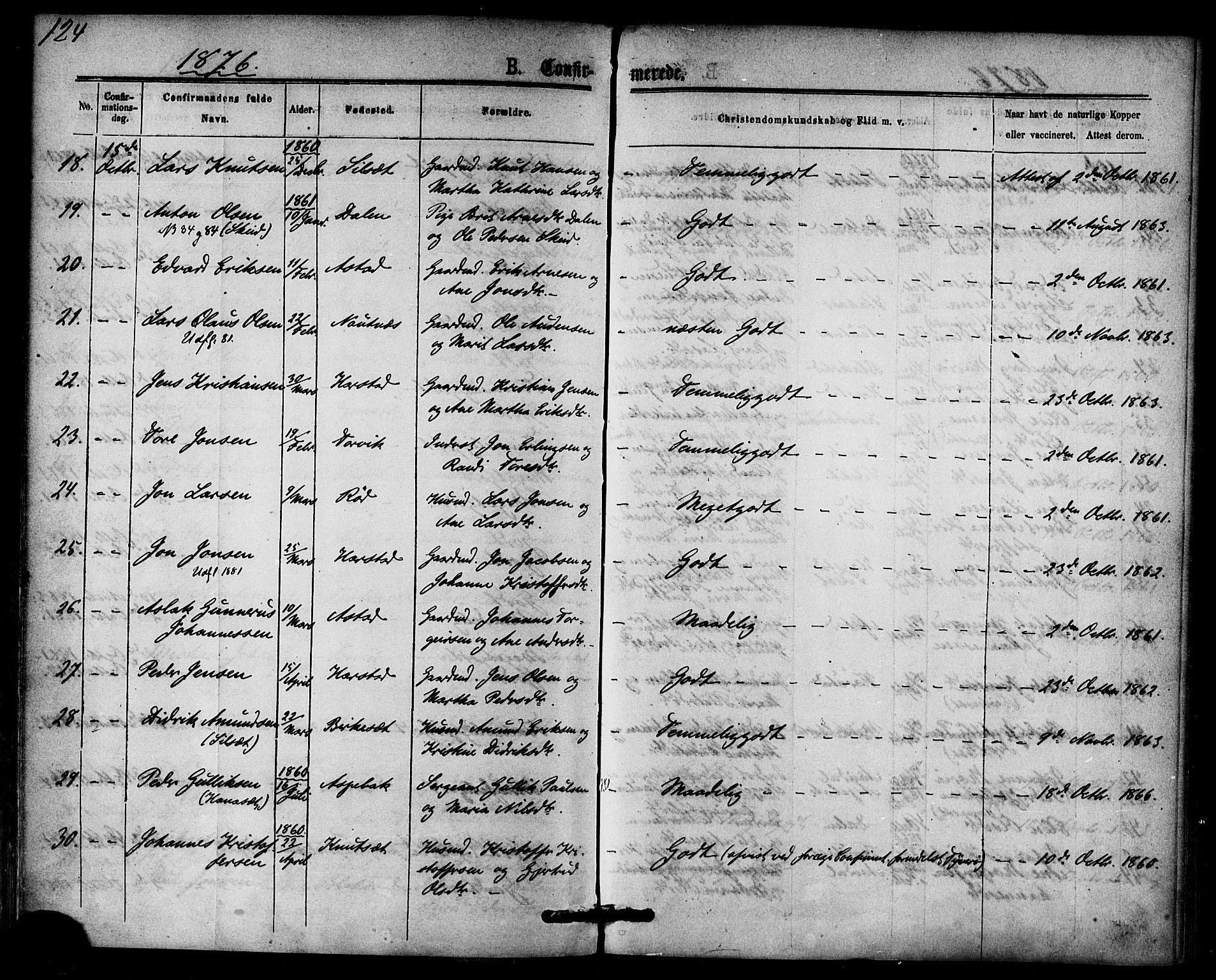 Ministerialprotokoller, klokkerbøker og fødselsregistre - Møre og Romsdal, AV/SAT-A-1454/584/L0966: Parish register (official) no. 584A06, 1869-1878, p. 124