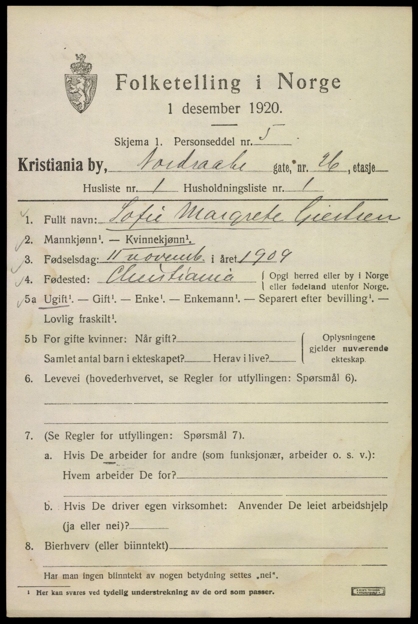 SAO, 1920 census for Kristiania, 1920, p. 424675