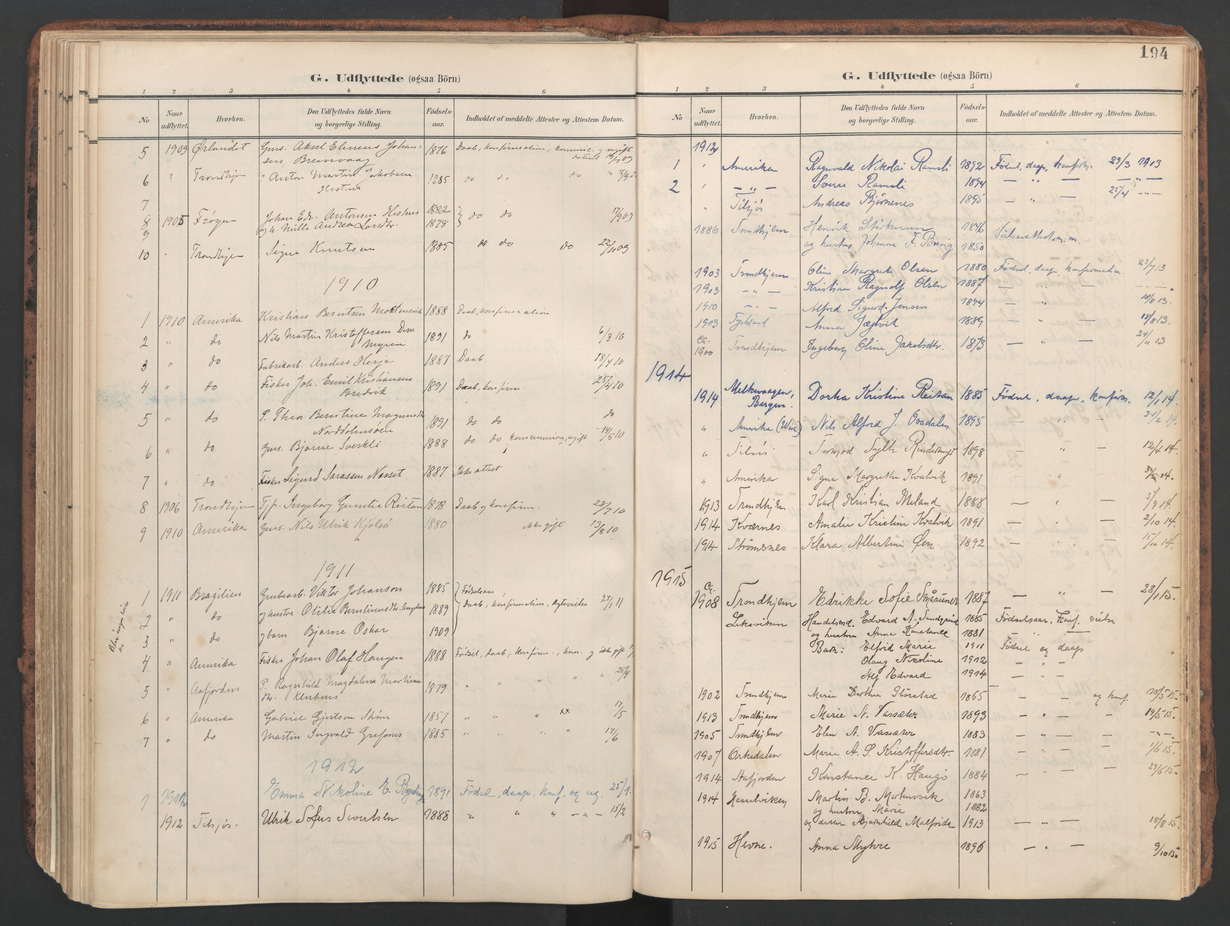 Ministerialprotokoller, klokkerbøker og fødselsregistre - Sør-Trøndelag, SAT/A-1456/634/L0537: Parish register (official) no. 634A13, 1896-1922, p. 194