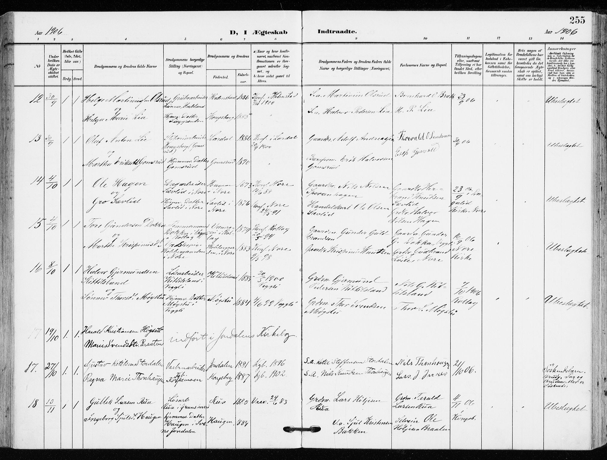 Kongsberg kirkebøker, AV/SAKO-A-22/F/Fb/L0004: Parish register (official) no. II 4, 1906-1918, p. 255