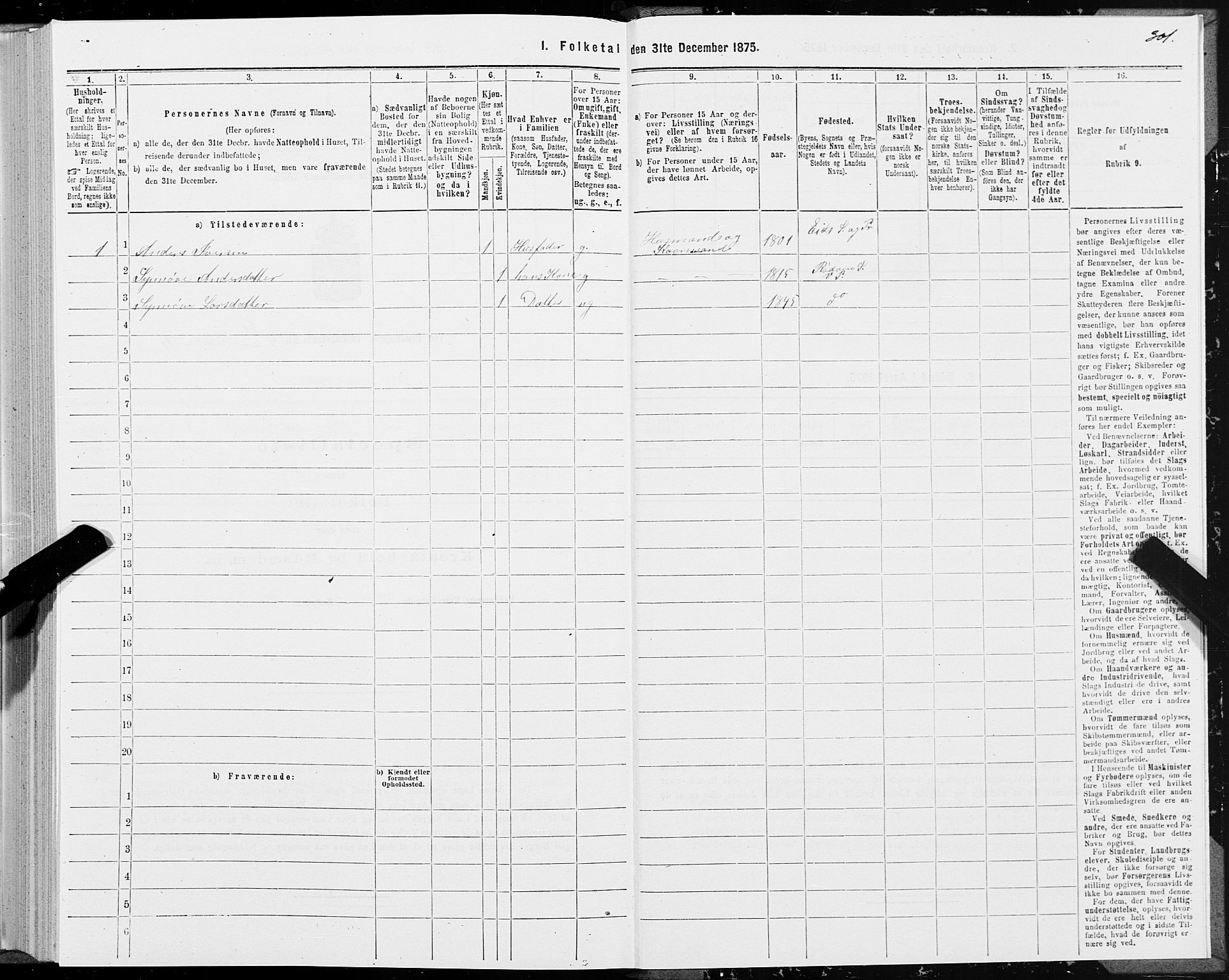 SAT, 1875 census for 1541P Veøy, 1875, p. 2301