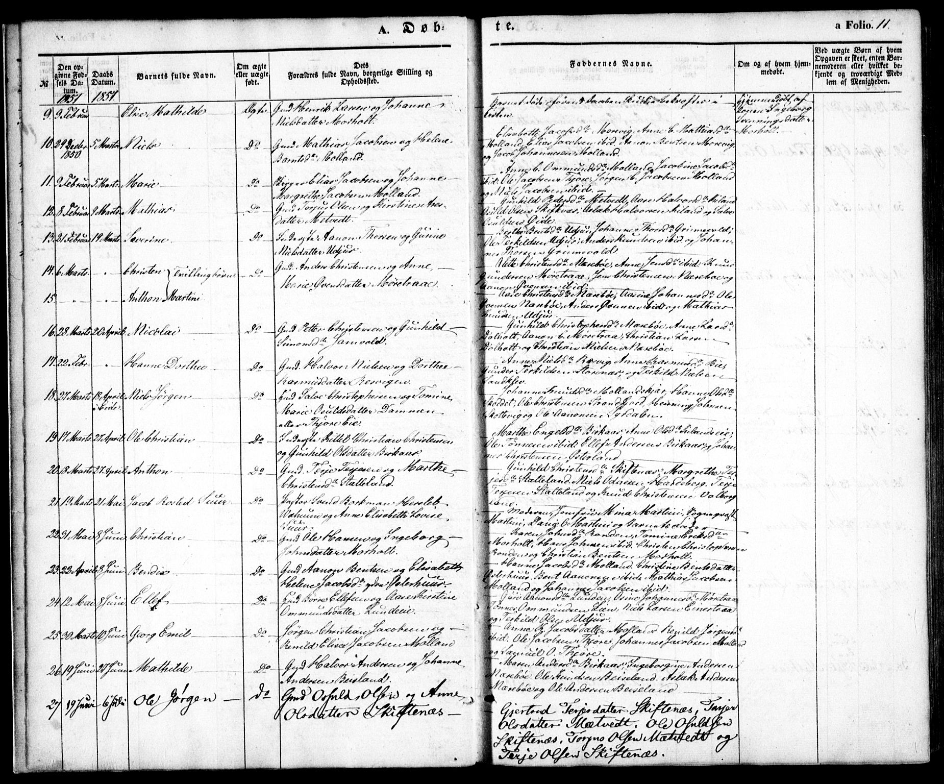 Hommedal sokneprestkontor, AV/SAK-1111-0023/F/Fa/Fab/L0004: Parish register (official) no. A 4, 1848-1860, p. 11