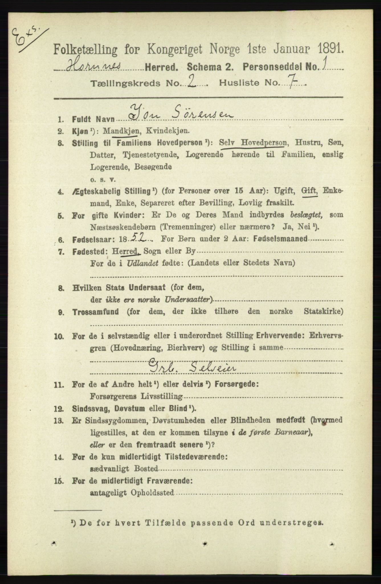 RA, Census 1891 for Nedenes amt: Gjenparter av personsedler for beslektede ektefeller, menn, 1891, p. 962