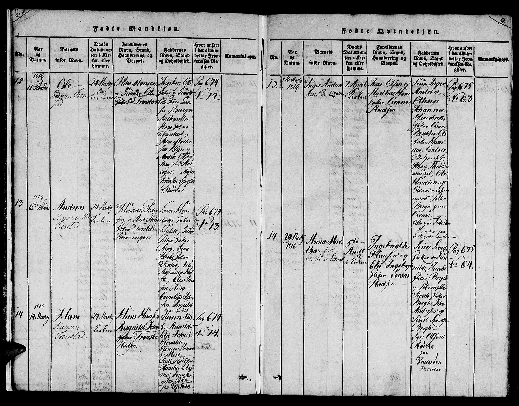 Ministerialprotokoller, klokkerbøker og fødselsregistre - Nord-Trøndelag, SAT/A-1458/730/L0275: Parish register (official) no. 730A04, 1816-1822, p. 8-9