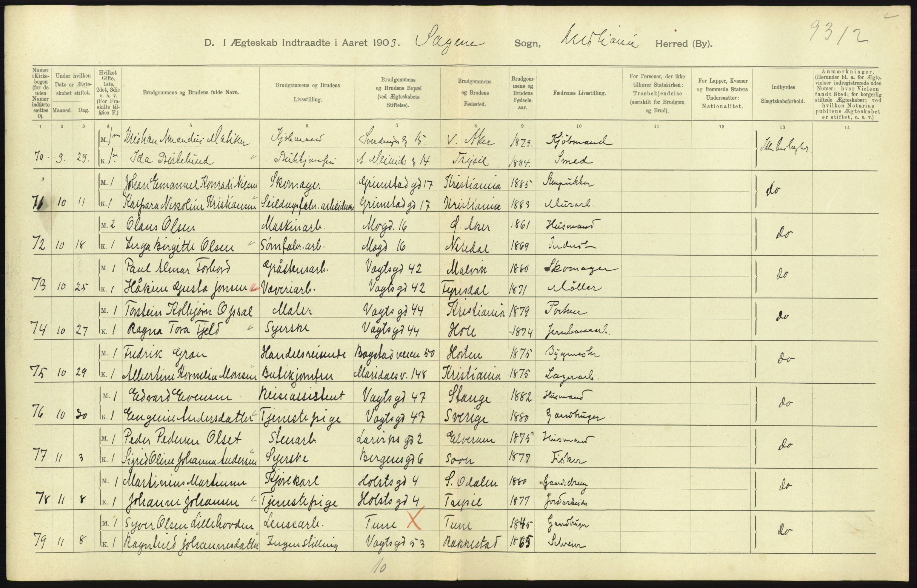 Statistisk sentralbyrå, Sosiodemografiske emner, Befolkning, AV/RA-S-2228/D/Df/Dfa/Dfaa/L0004: Kristiania: Gifte, døde, 1903, p. 577