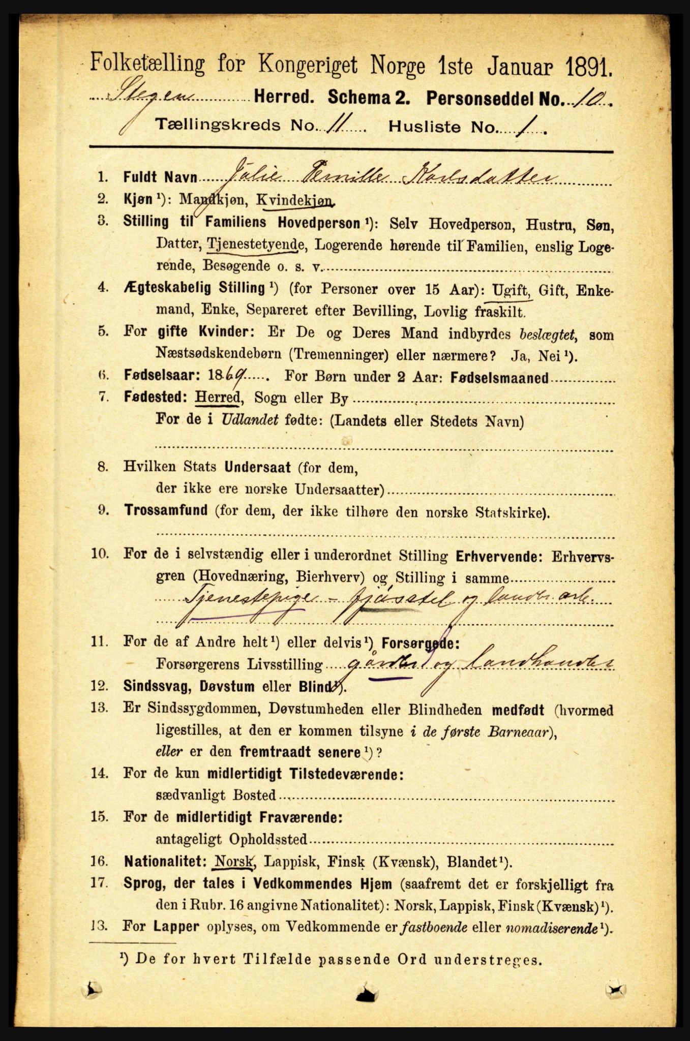 RA, 1891 census for 1848 Steigen, 1891, p. 3792