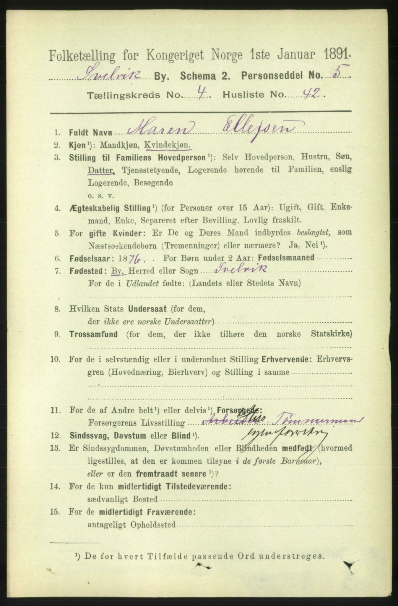 RA, 1891 census for 0701 Svelvik, 1891, p. 1836