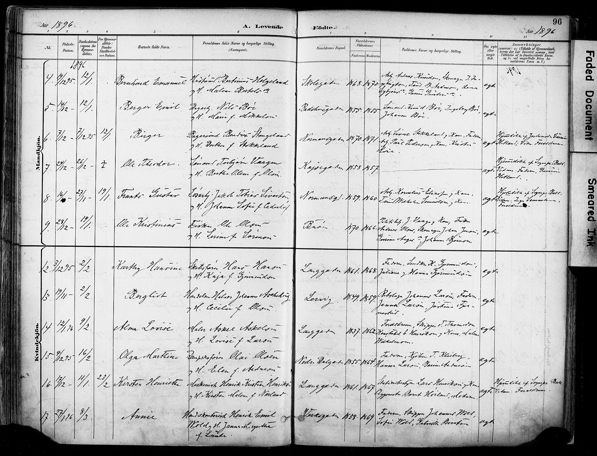 St. Johannes sokneprestkontor, SAST/A-101814/001/30/30BA/L0004: Parish register (official) no. A 4, 1891-1899, p. 96