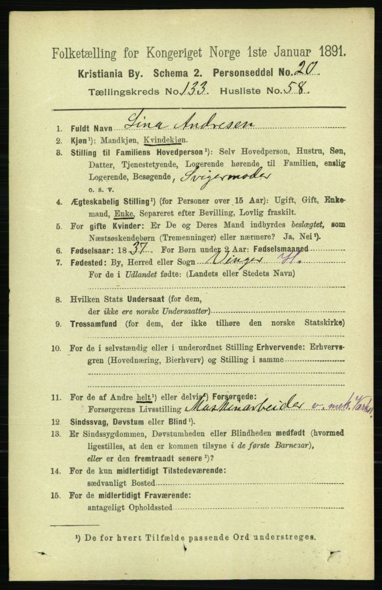 RA, 1891 census for 0301 Kristiania, 1891, p. 73396