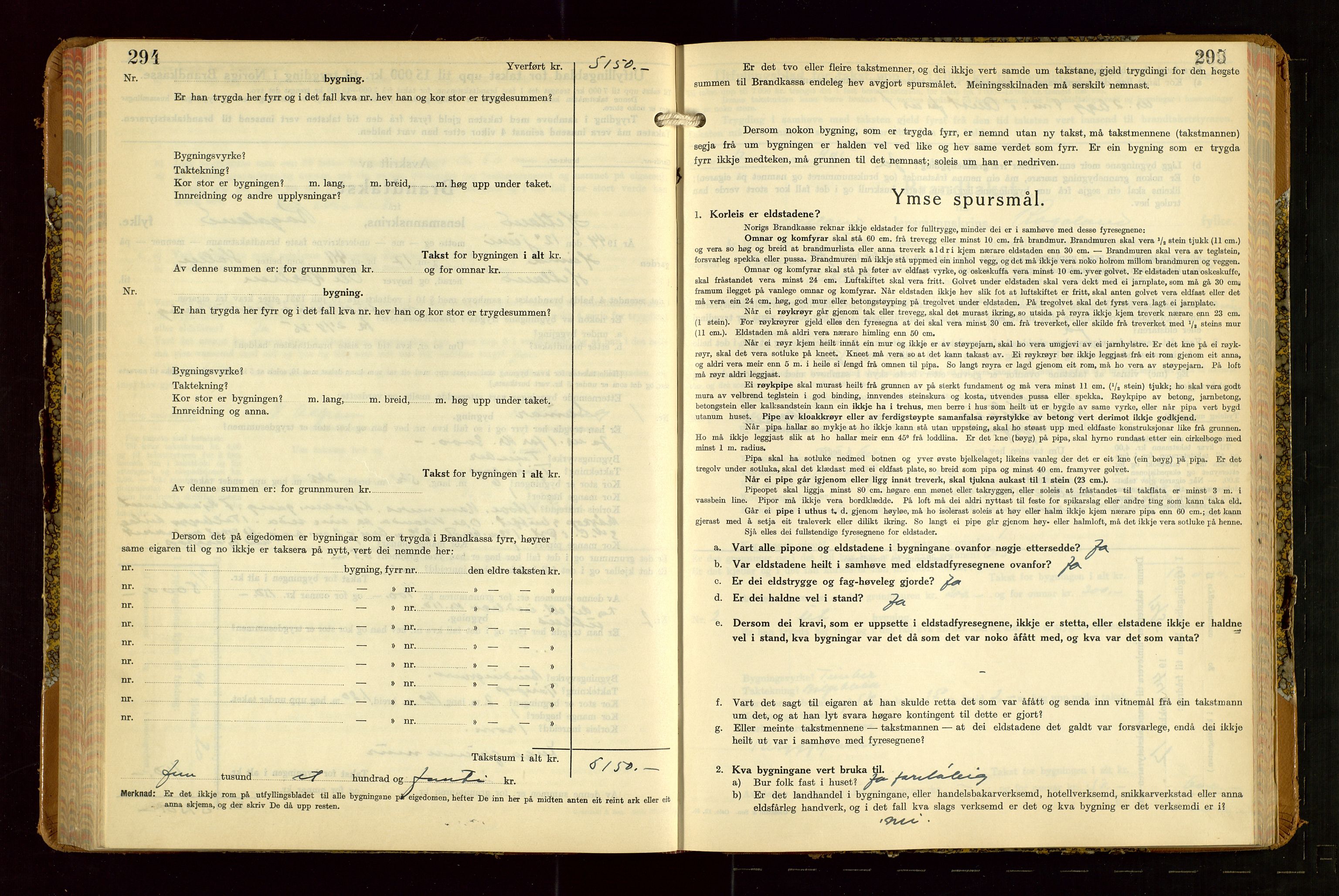 Hetland lensmannskontor, SAST/A-100101/Gob/L0007: "Brandtakstbok", 1939-1949, p. 294-295