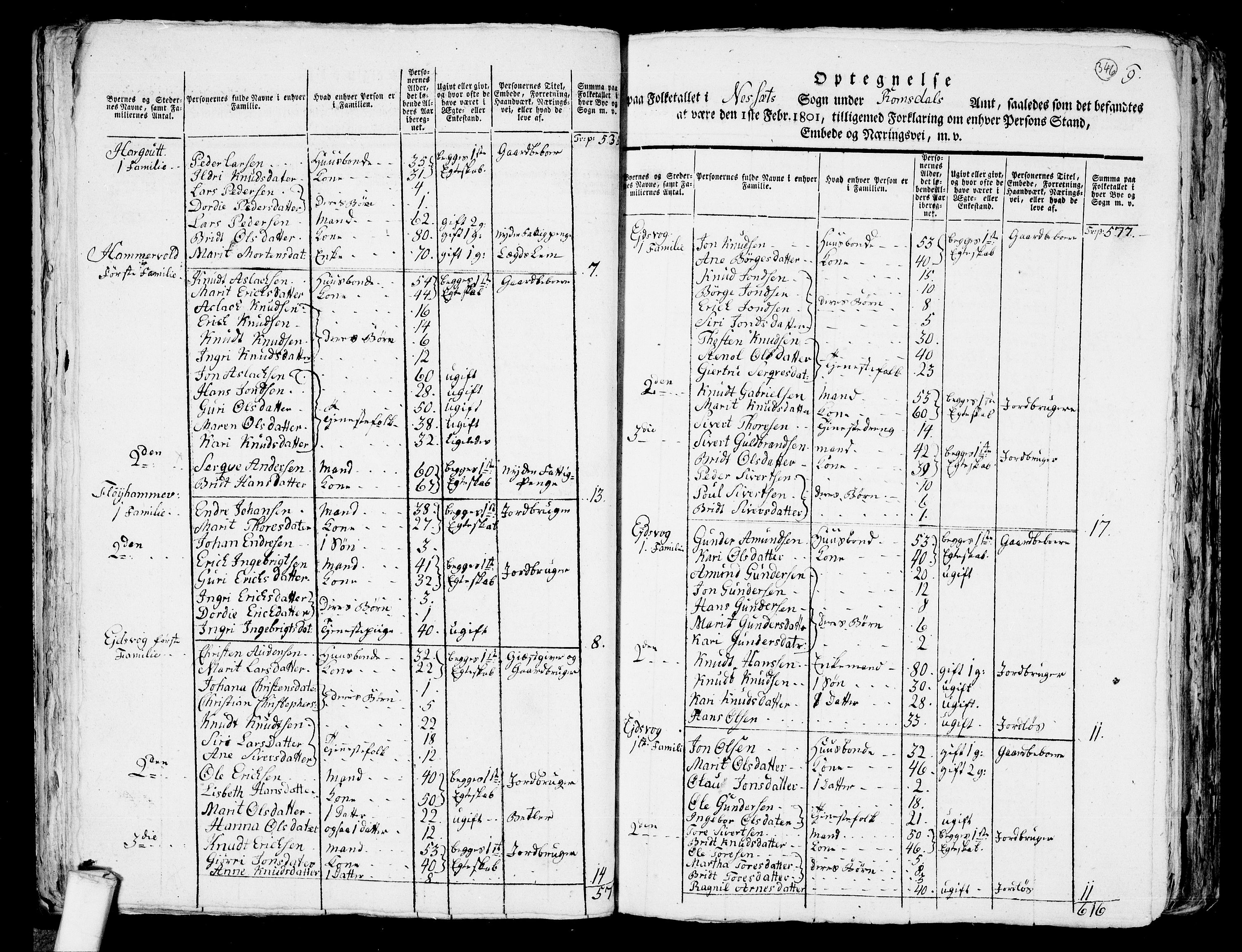 RA, 1801 census for 1543P Nesset, 1801, p. 345b-346a