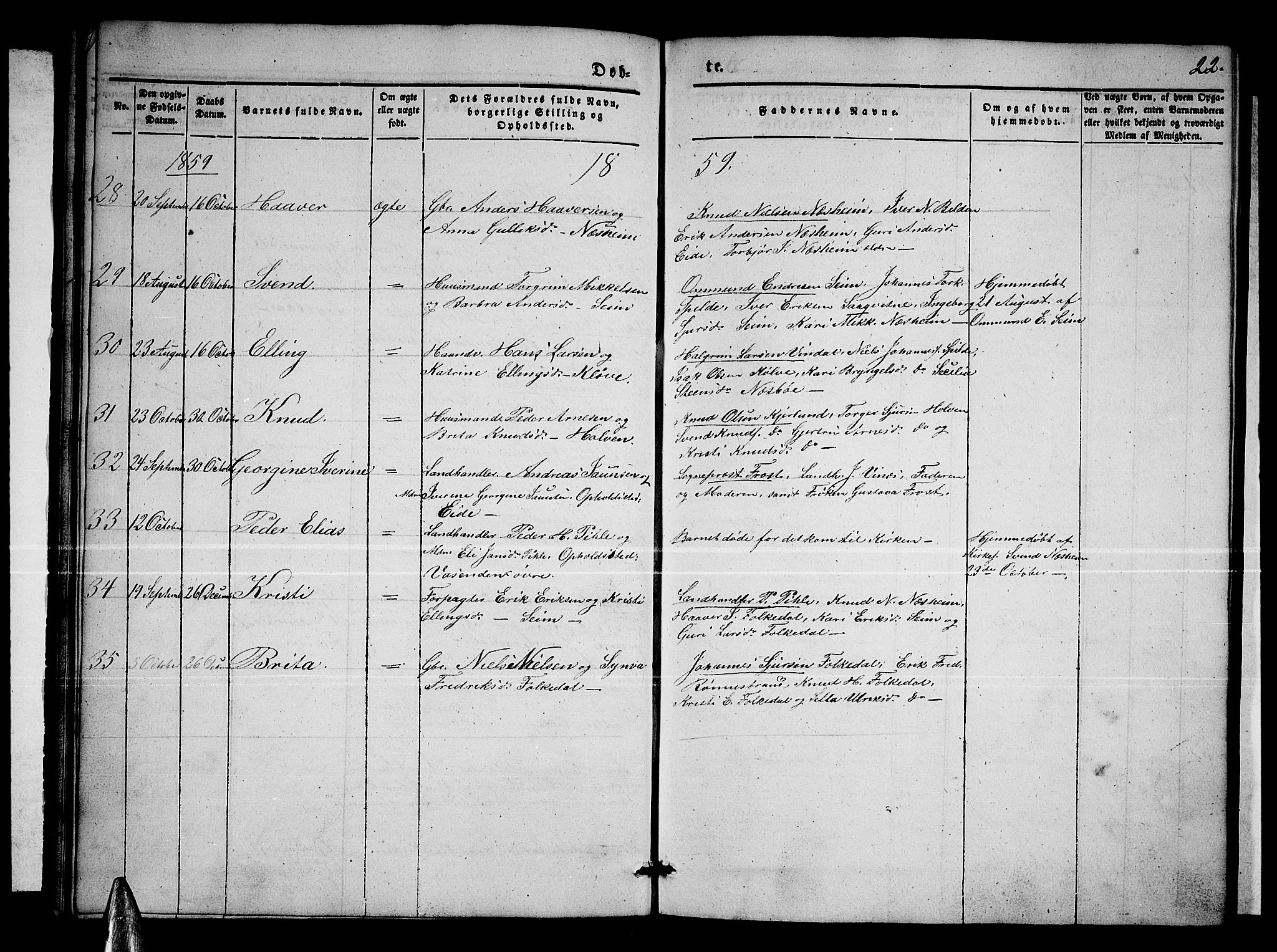 Ulvik sokneprestembete, AV/SAB-A-78801/H/Hab: Parish register (copy) no. B 1, 1855-1868, p. 22