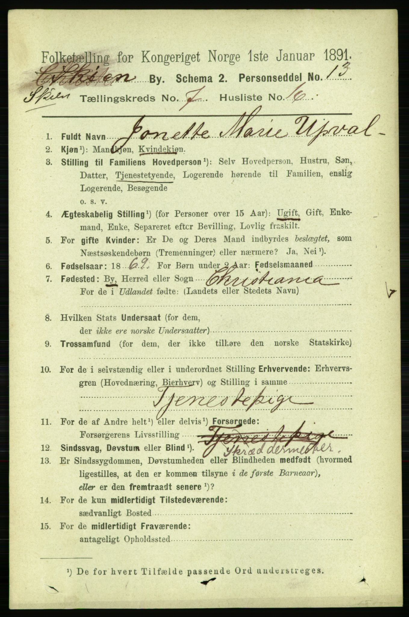 RA, 1891 census for 0806 Skien, 1891, p. 3264