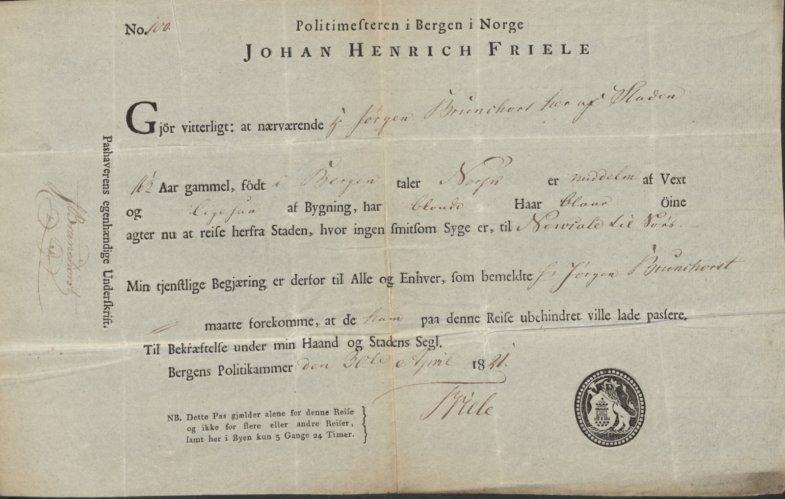 Bergen politikammer / politidistrikt, AV/SAB-A-60401/L.b, 1816-1822, p. 288