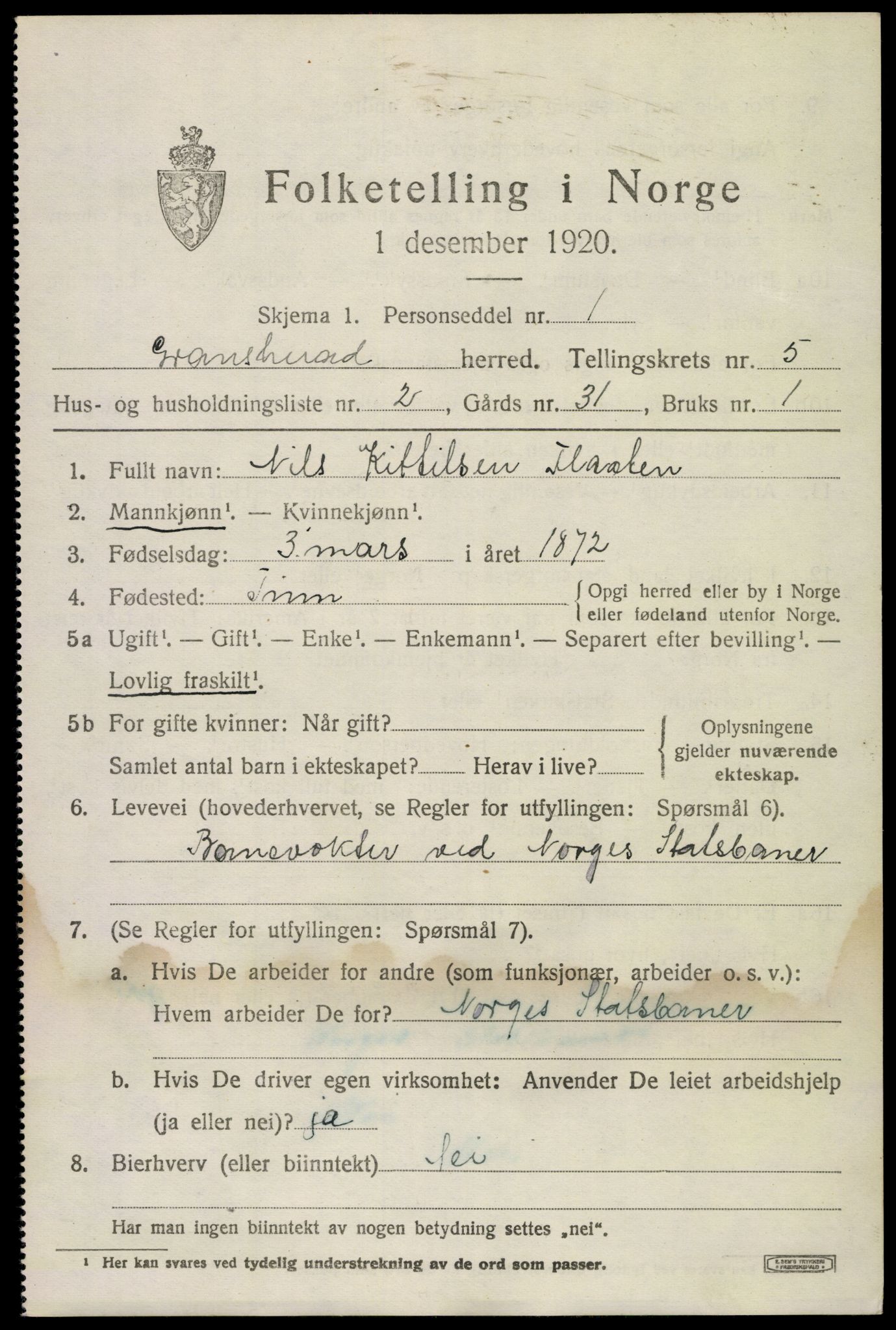 SAKO, 1920 census for Gransherad, 1920, p. 1976