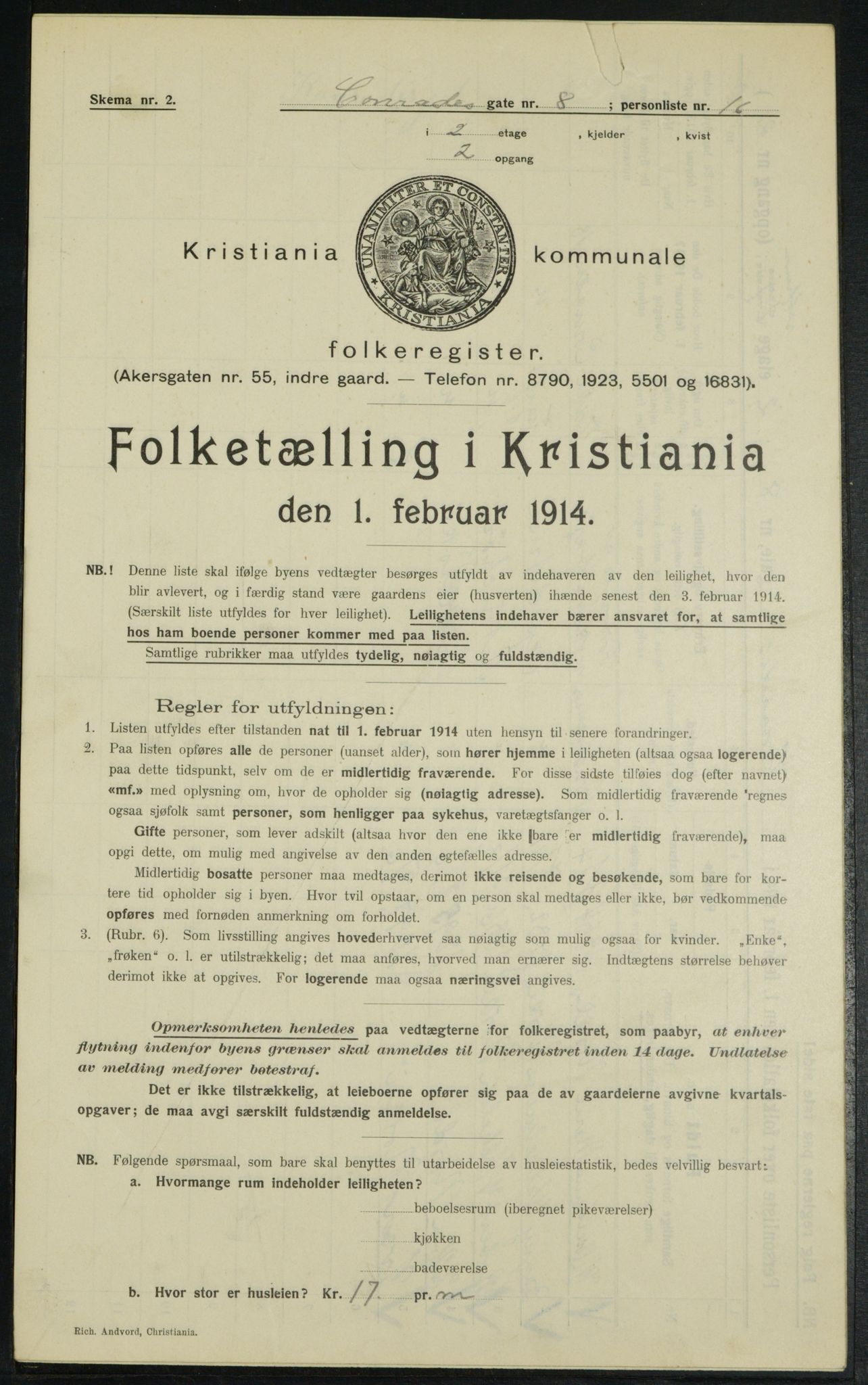 OBA, Municipal Census 1914 for Kristiania, 1914, p. 13747