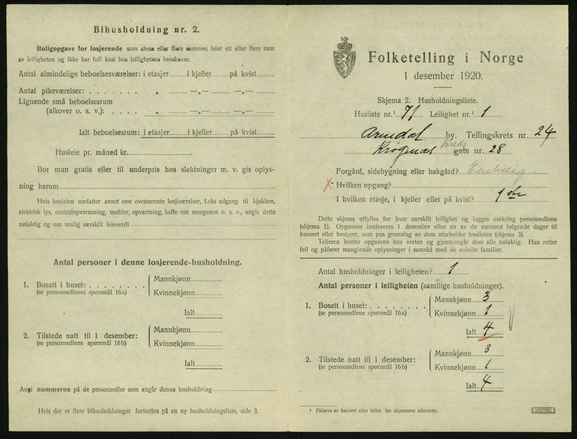 SAK, 1920 census for Arendal, 1920, p. 9150