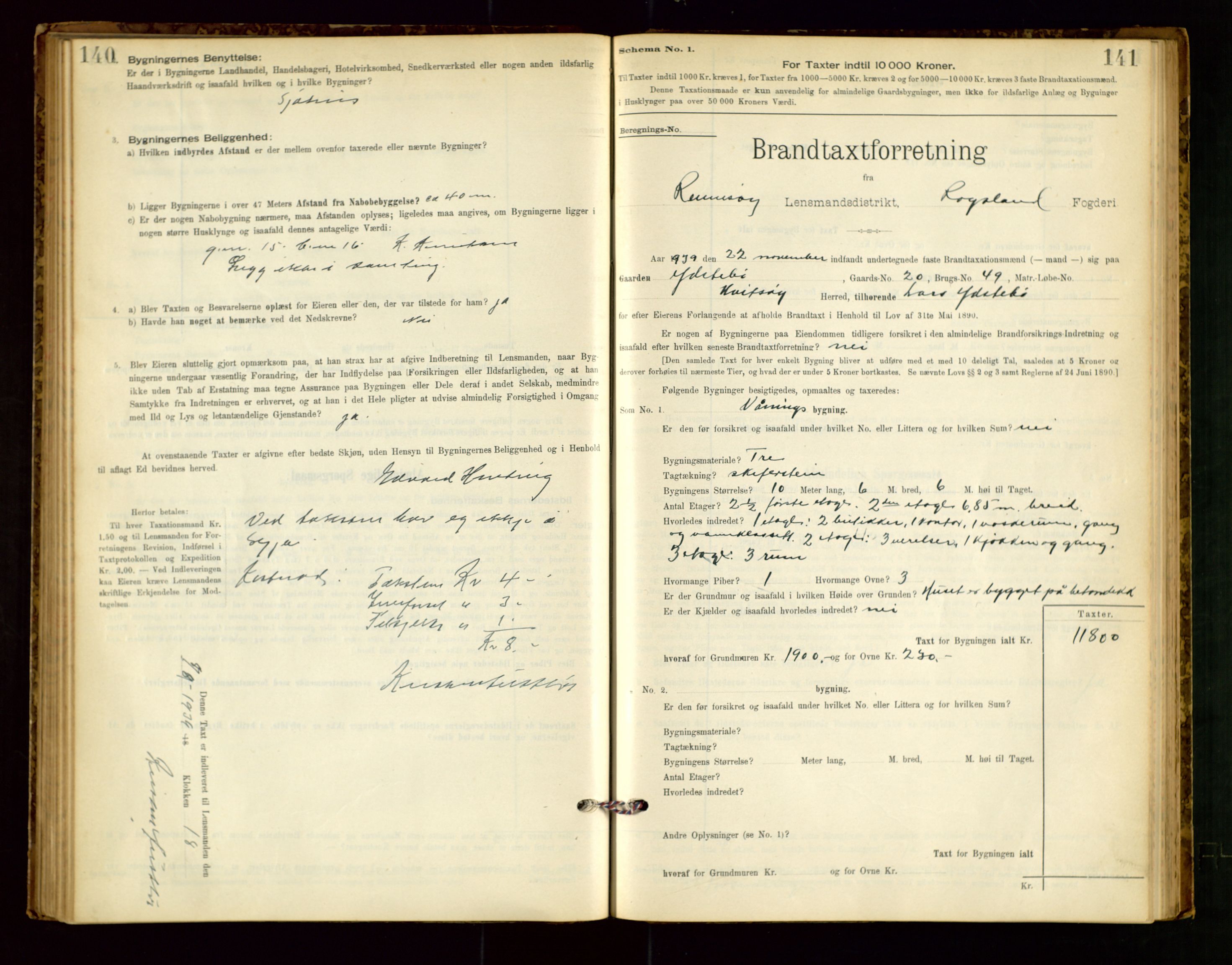 Rennesøy lensmannskontor, SAST/A-100165/Gob/L0001: Branntakstprotokoll - skjematakst, 1900-1956, p. 140-141