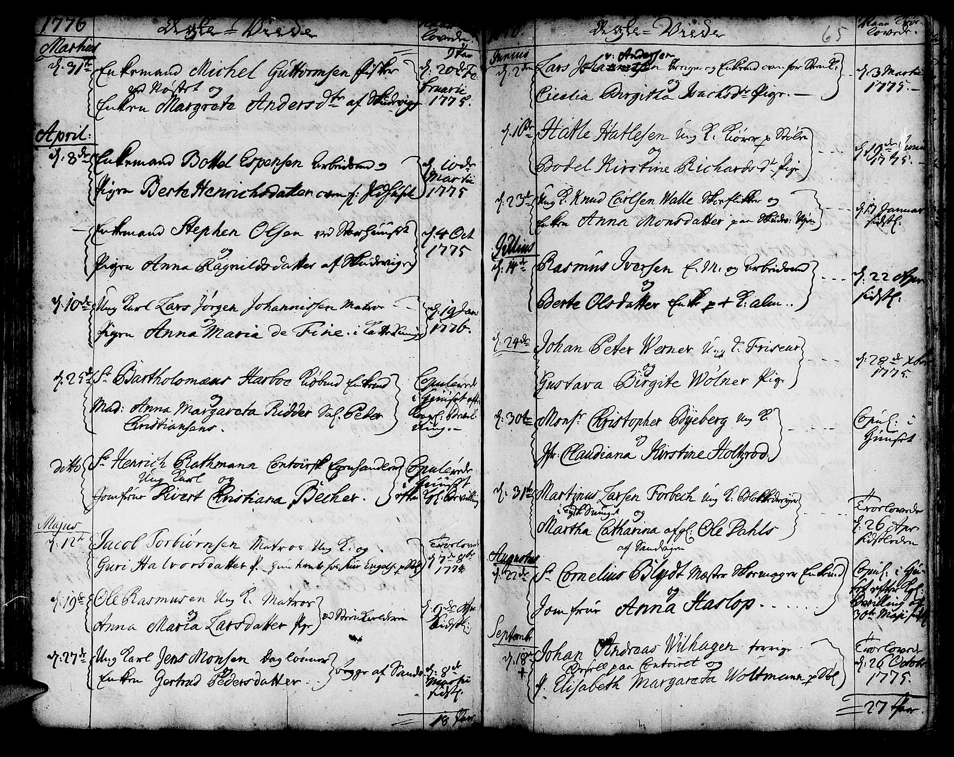 Korskirken sokneprestembete, SAB/A-76101/H/Haa/L0009: Parish register (official) no. A 9, 1743-1861, p. 65