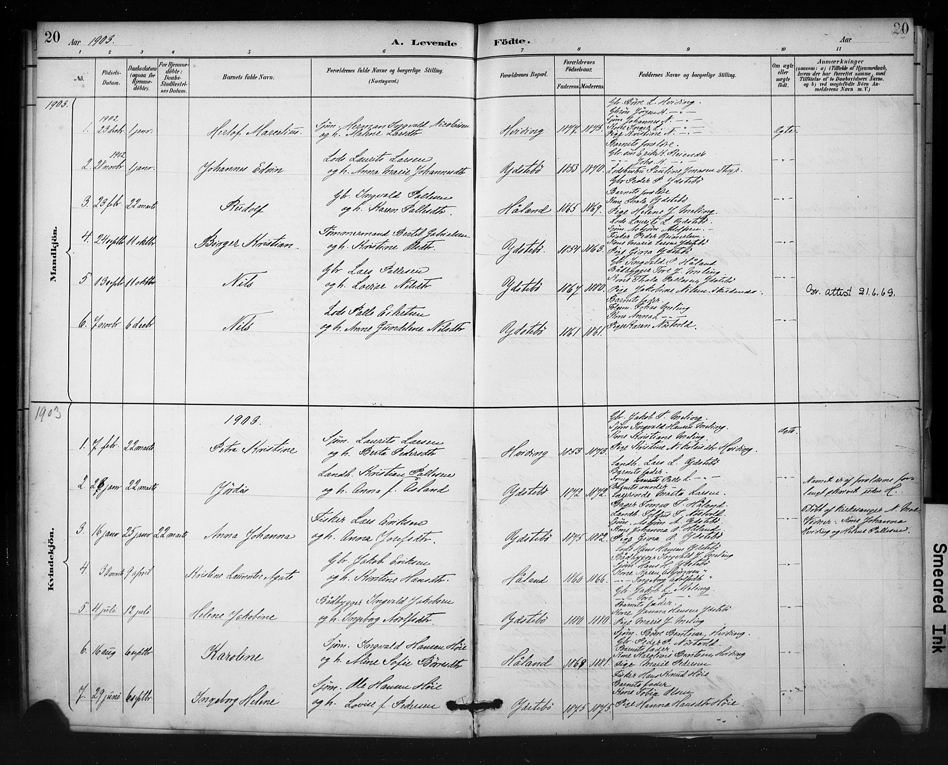 Rennesøy sokneprestkontor, SAST/A -101827/H/Ha/Haa/L0013: Parish register (official) no. A 12, 1888-1916, p. 20