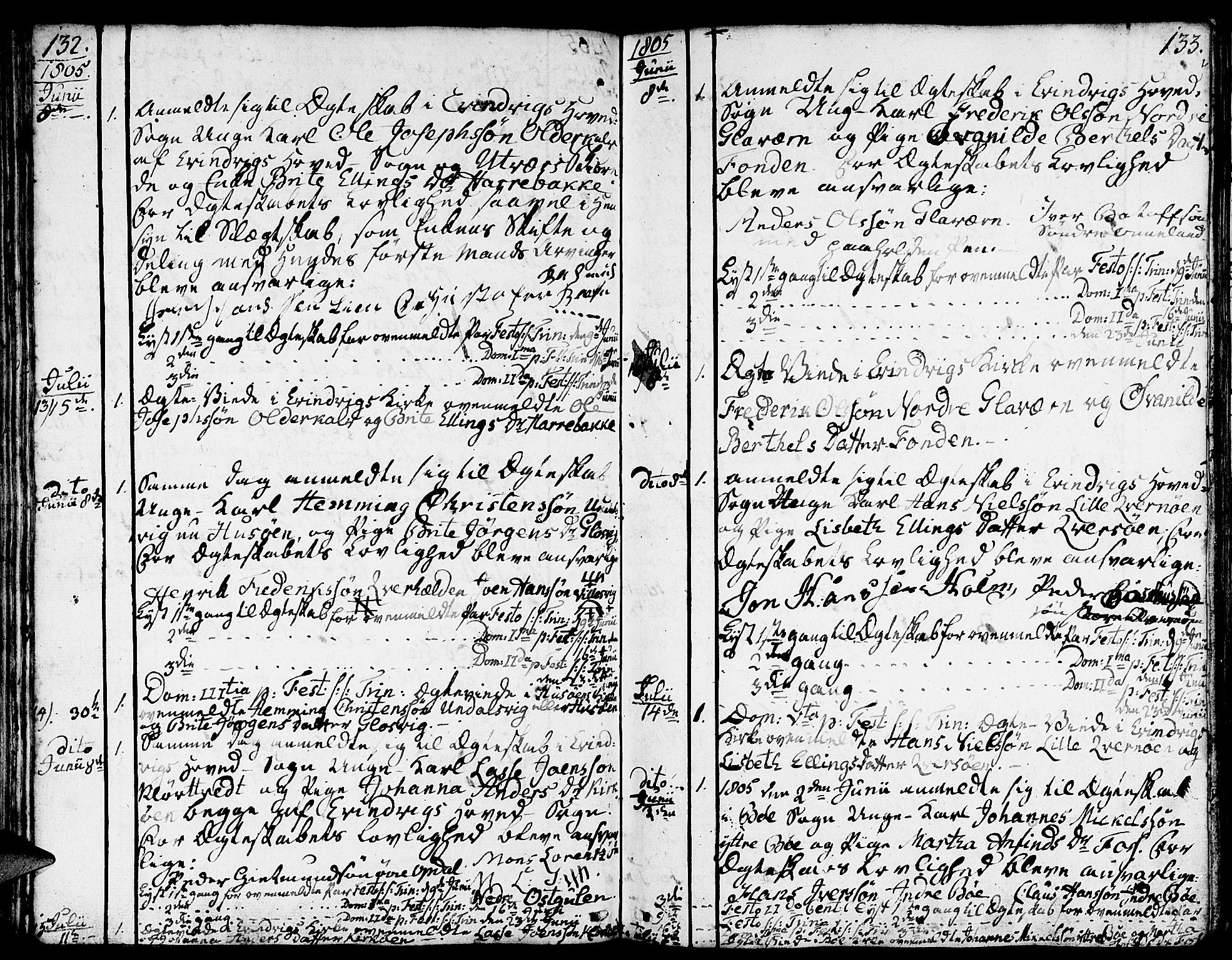 Gulen sokneprestembete, SAB/A-80201/H/Haa/Haaa/L0016: Parish register (official) no. A 16, 1798-1808, p. 132-133