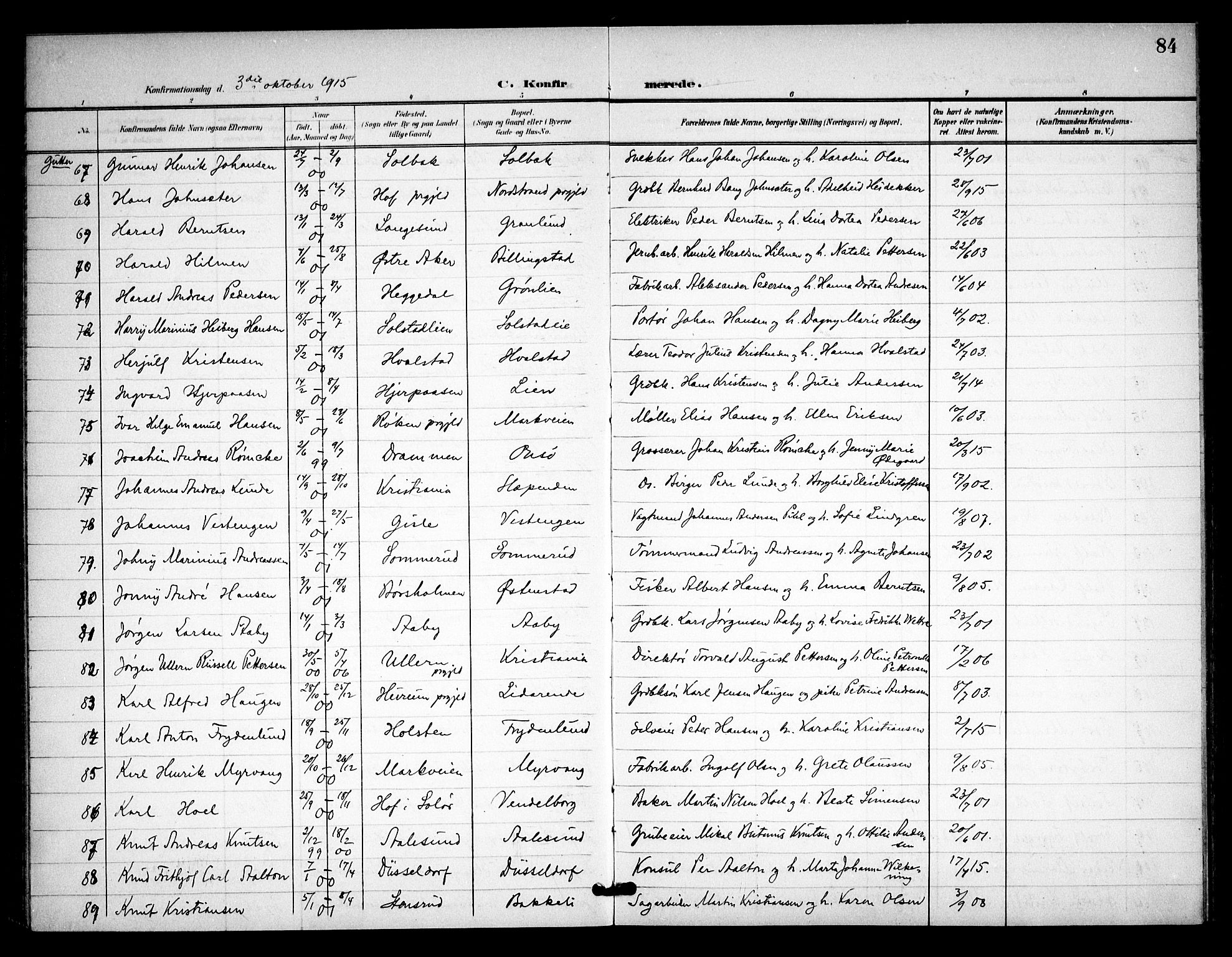 Asker prestekontor Kirkebøker, AV/SAO-A-10256a/F/Fa/L0016: Parish register (official) no. I 16, 1900-1917, p. 84