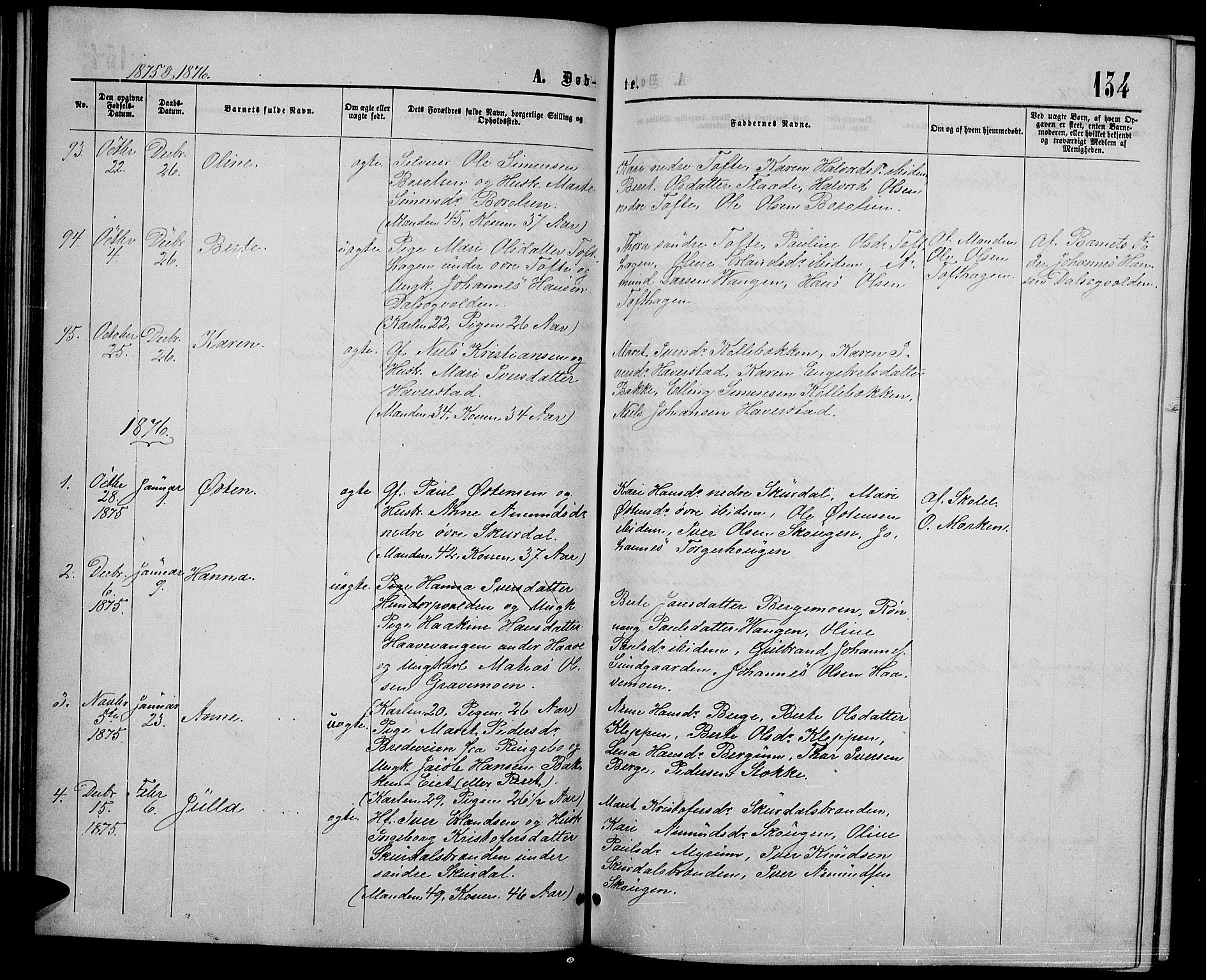 Sør-Fron prestekontor, SAH/PREST-010/H/Ha/Hab/L0002: Parish register (copy) no. 2, 1864-1883, p. 134