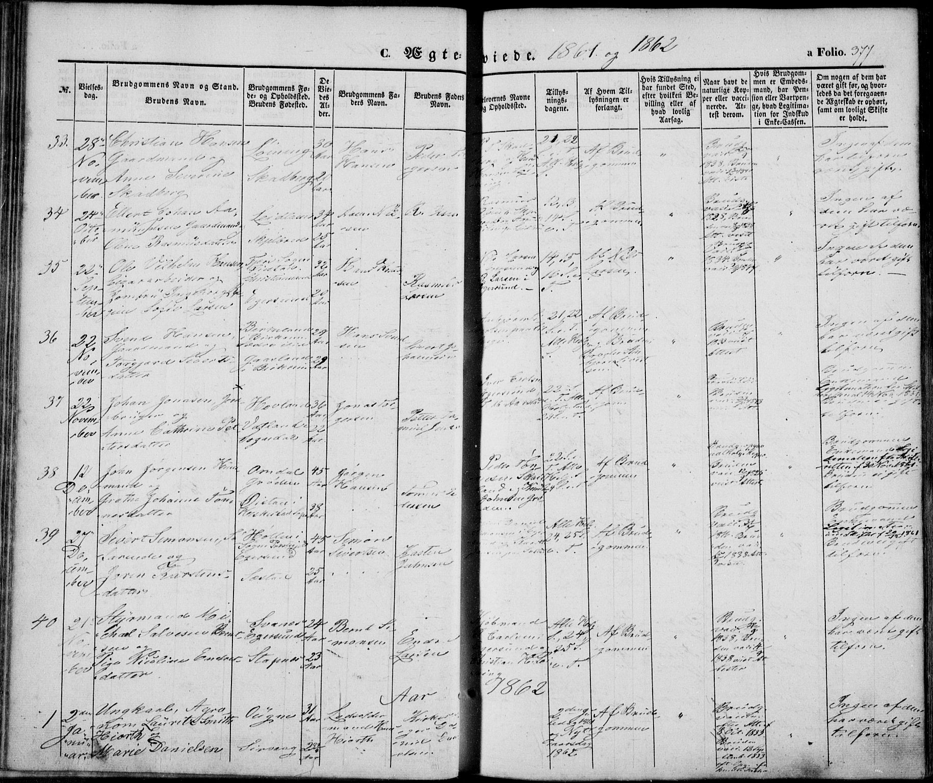 Eigersund sokneprestkontor, SAST/A-101807/S08/L0013: Parish register (official) no. A 12.2, 1850-1865, p. 377