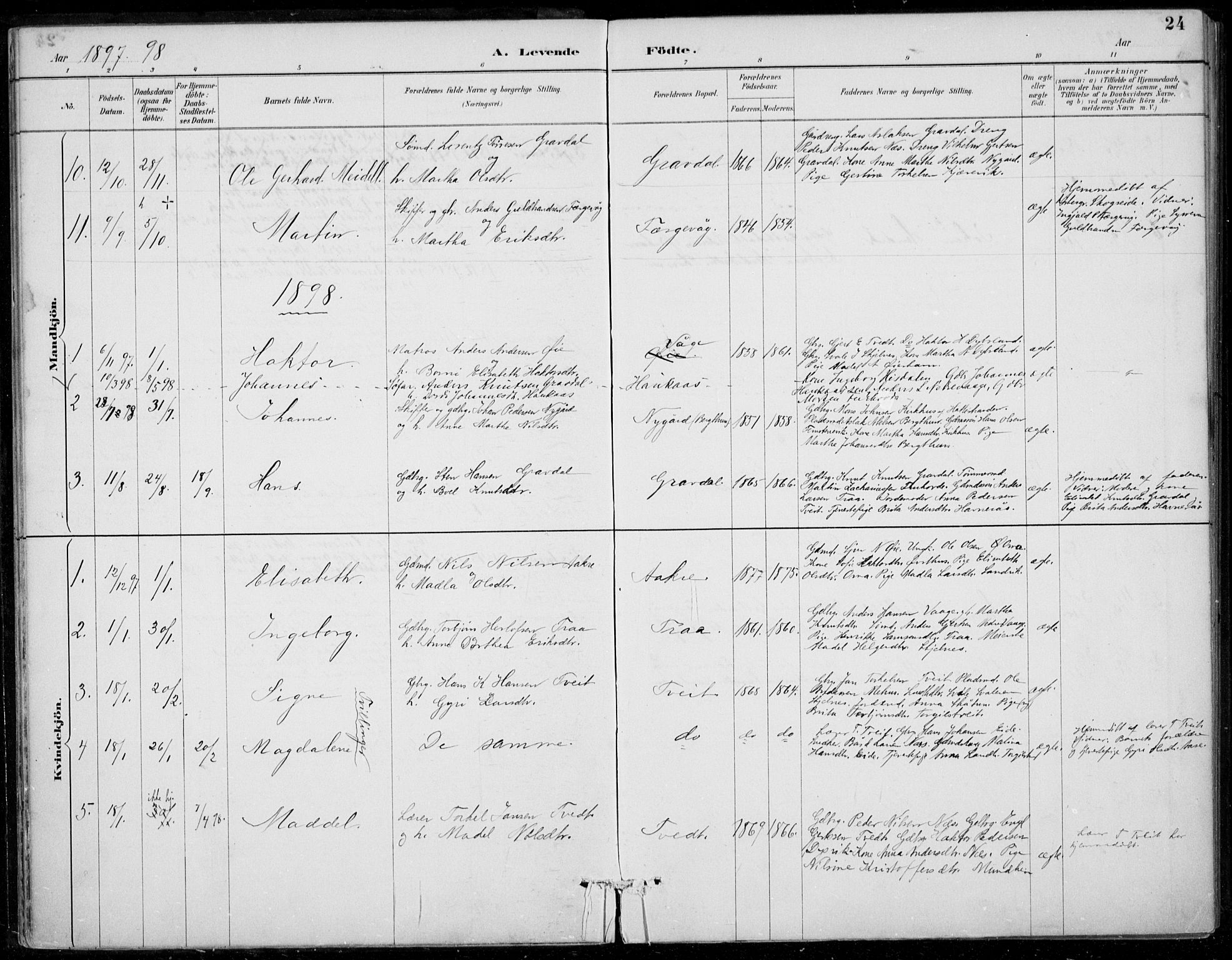 Strandebarm sokneprestembete, SAB/A-78401/H/Haa: Parish register (official) no. D  1, 1886-1912, p. 24