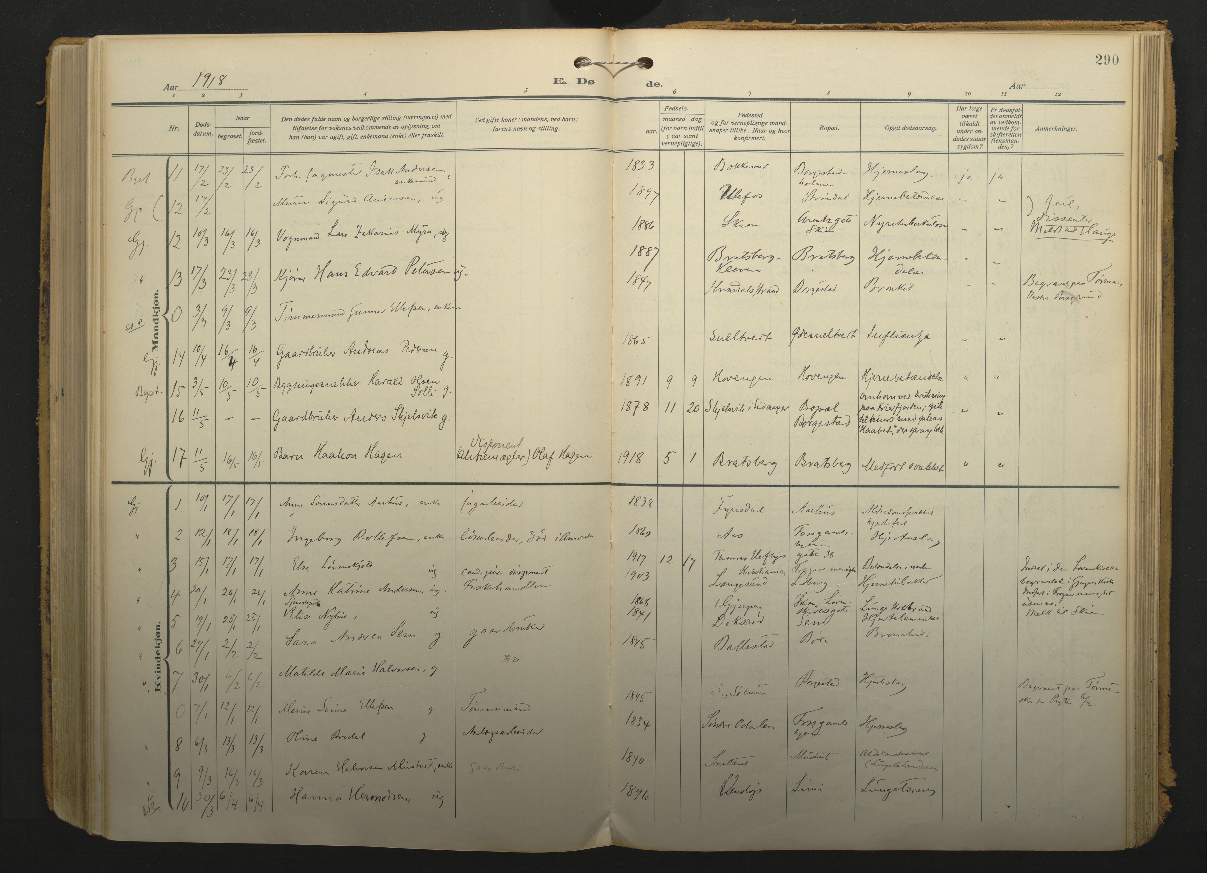 Gjerpen kirkebøker, SAKO/A-265/F/Fa/L0013: Parish register (official) no. I 13, 1914-1924, p. 290
