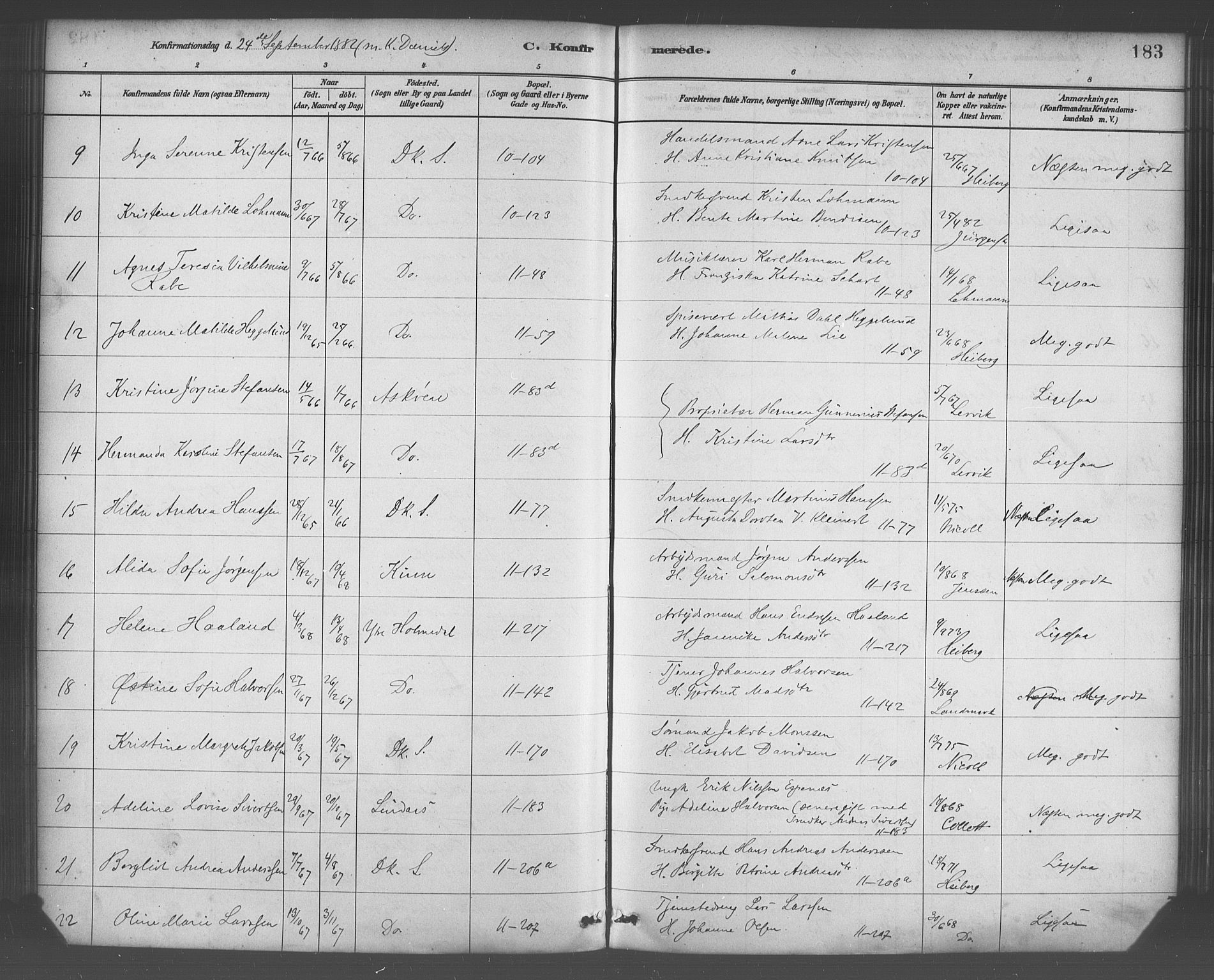 Domkirken sokneprestembete, SAB/A-74801/H/Haa/L0030: Parish register (official) no. C 5, 1880-1898, p. 183
