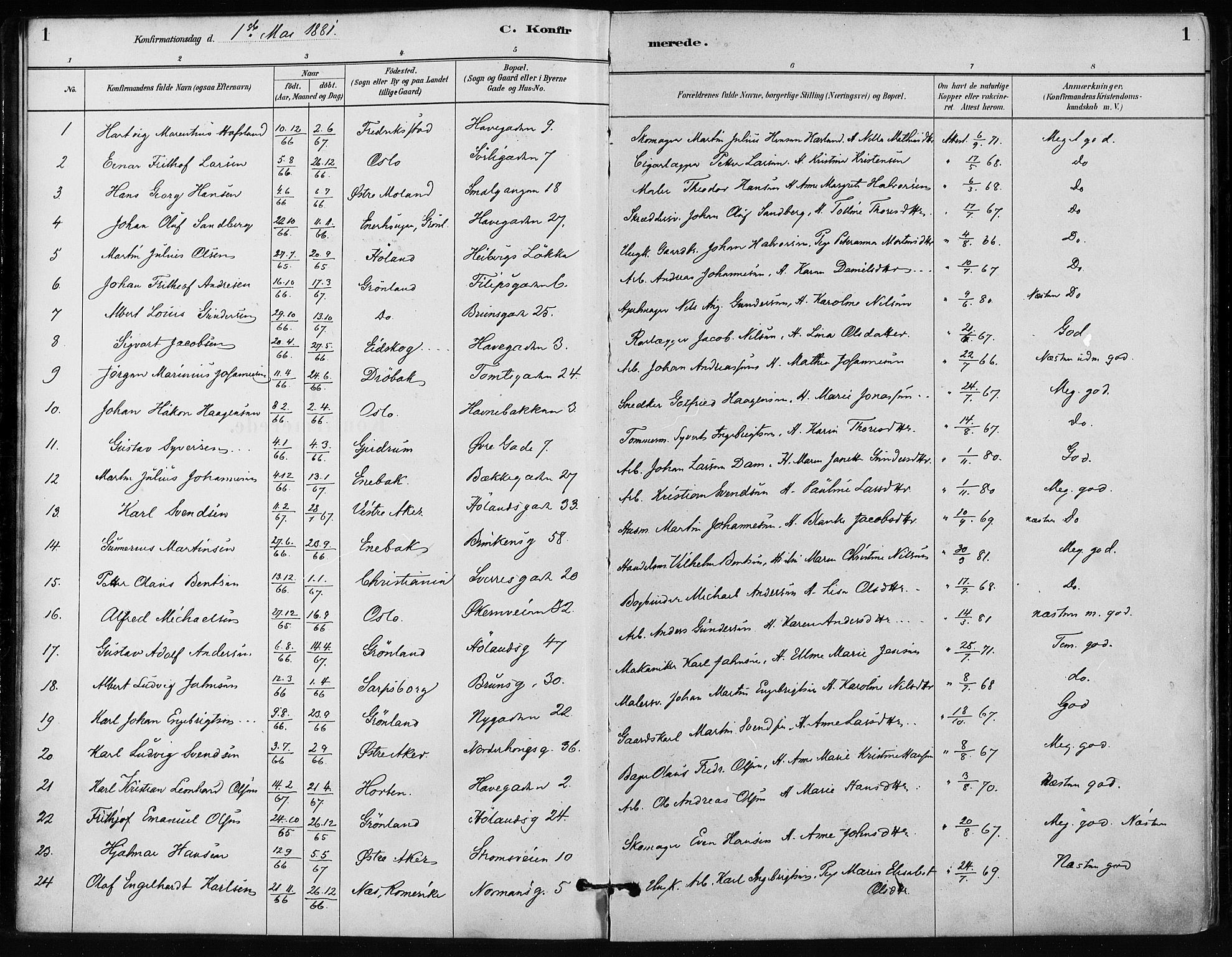 Kampen prestekontor Kirkebøker, AV/SAO-A-10853/F/Fa/L0002: Parish register (official) no. I 2, 1880-1888, p. 1