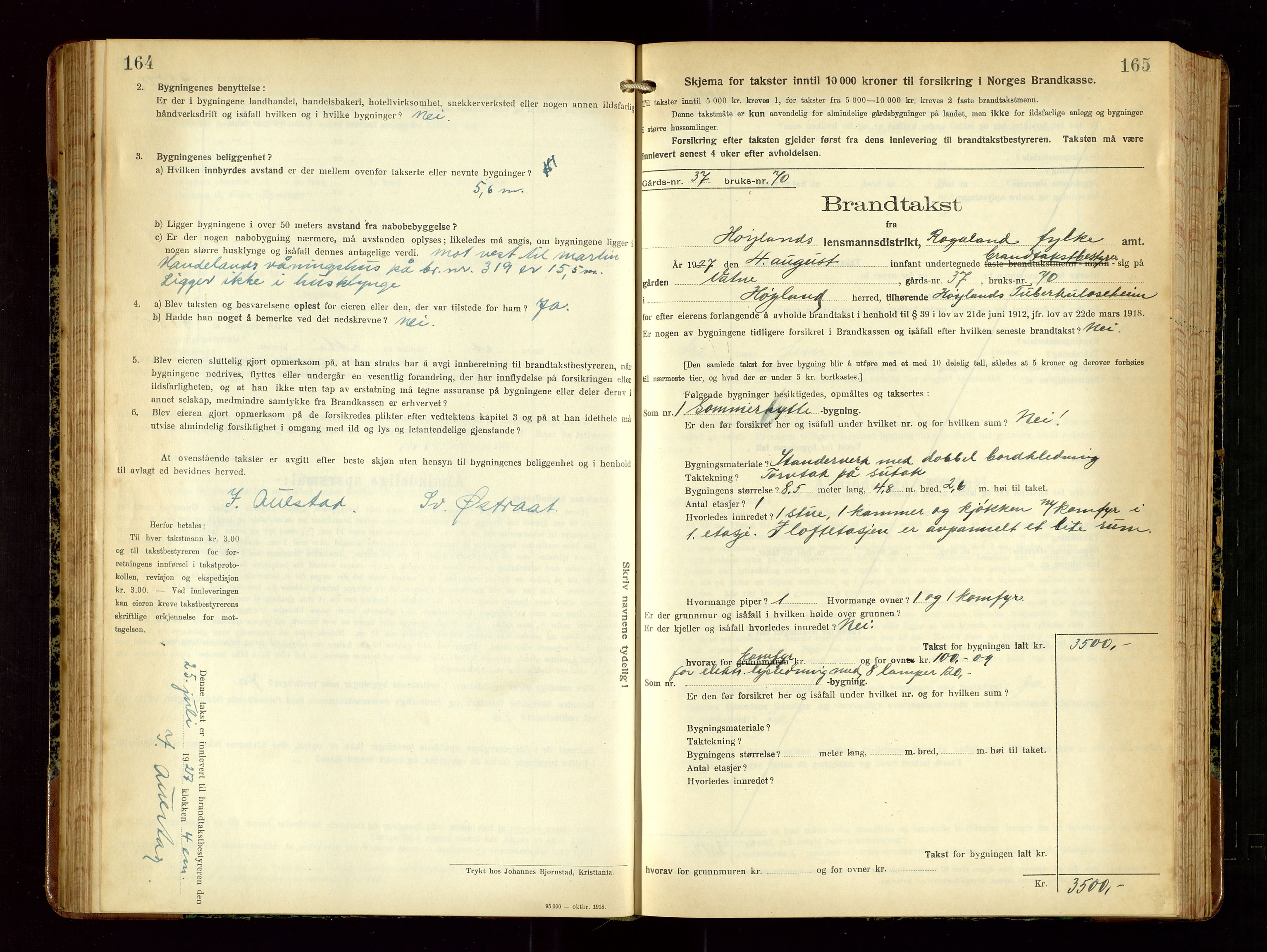 Høyland/Sandnes lensmannskontor, AV/SAST-A-100166/Gob/L0004: "Brandtakstprotokol", 1924-1933, p. 164-165