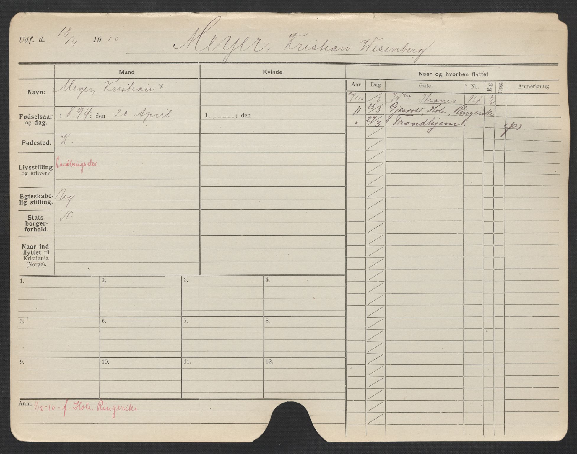 Oslo folkeregister, Registerkort, AV/SAO-A-11715/F/Fa/Fac/L0007: Menn, 1906-1914, p. 675a