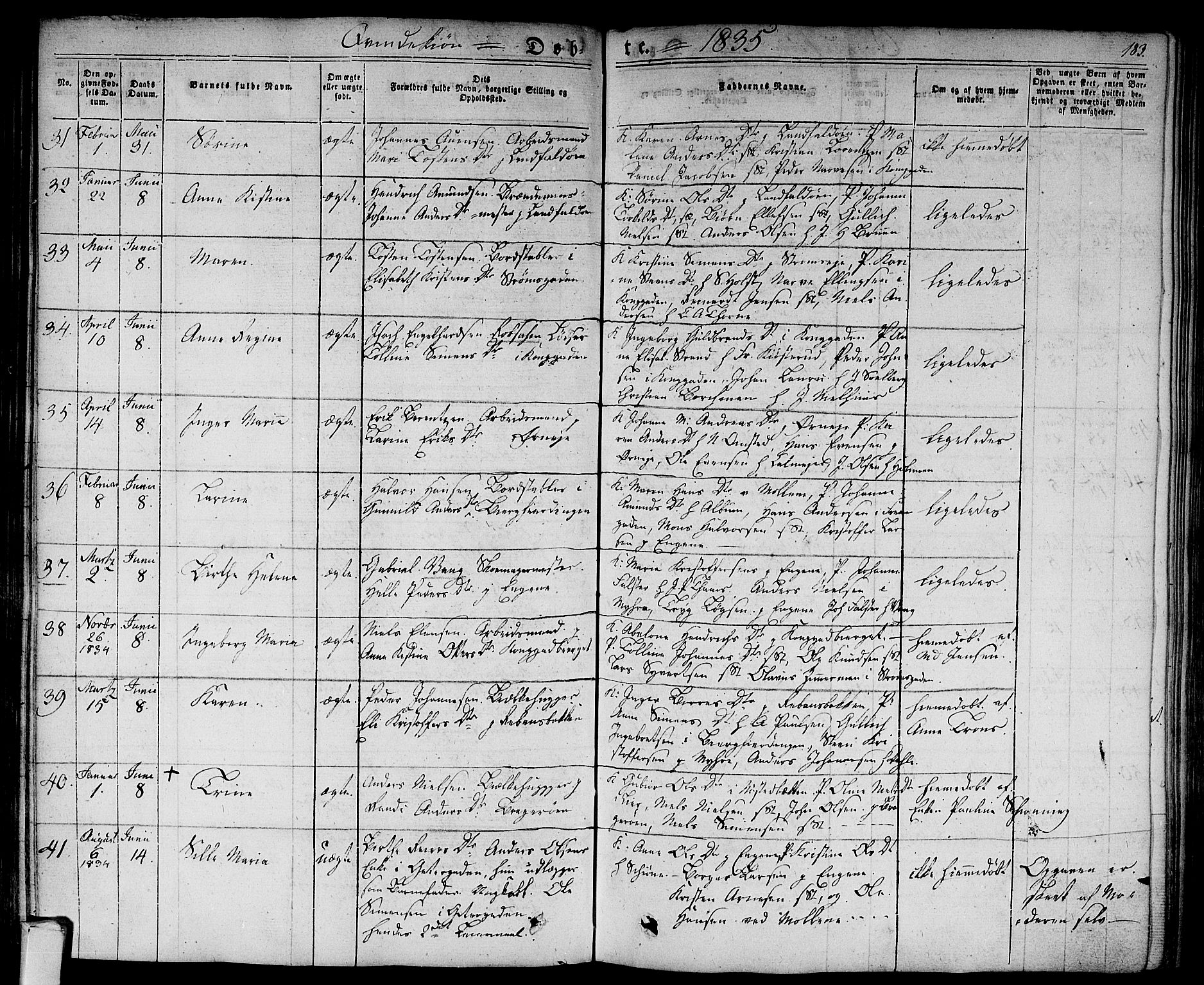 Bragernes kirkebøker, AV/SAKO-A-6/F/Fb/L0001: Parish register (official) no. II 1, 1830-1847, p. 183