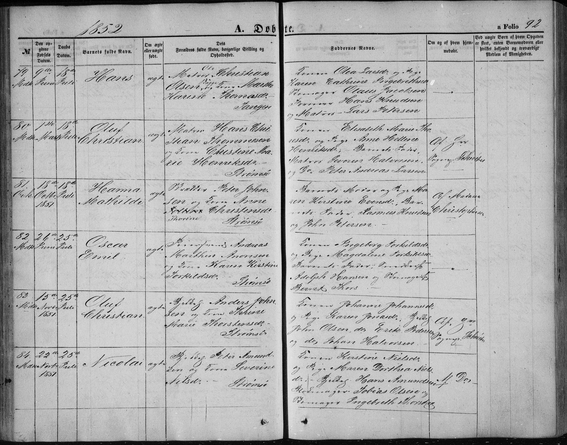 Strømsø kirkebøker, SAKO/A-246/F/Fa/L0014: Parish register (official) no. I 14, 1848-1858, p. 92