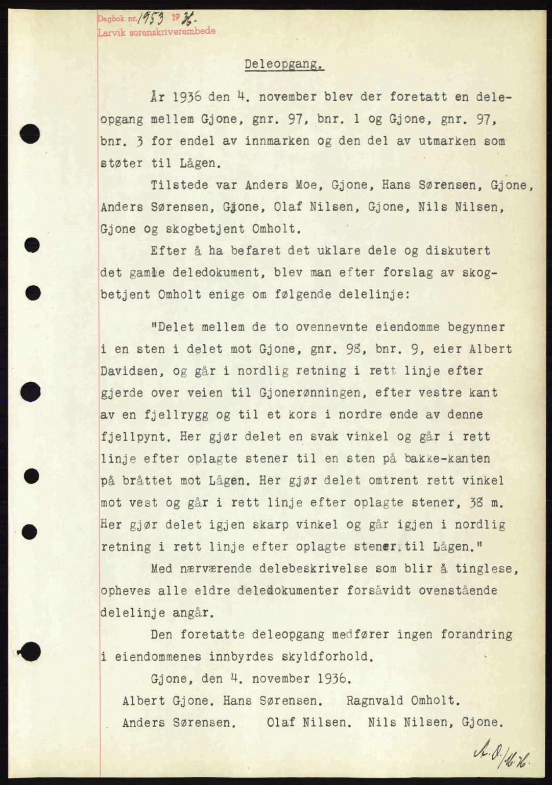 Larvik sorenskriveri, SAKO/A-83/G/Ga/Gab/L0067: Mortgage book no. A-1, 1936-1937, Diary no: : 1953/1936