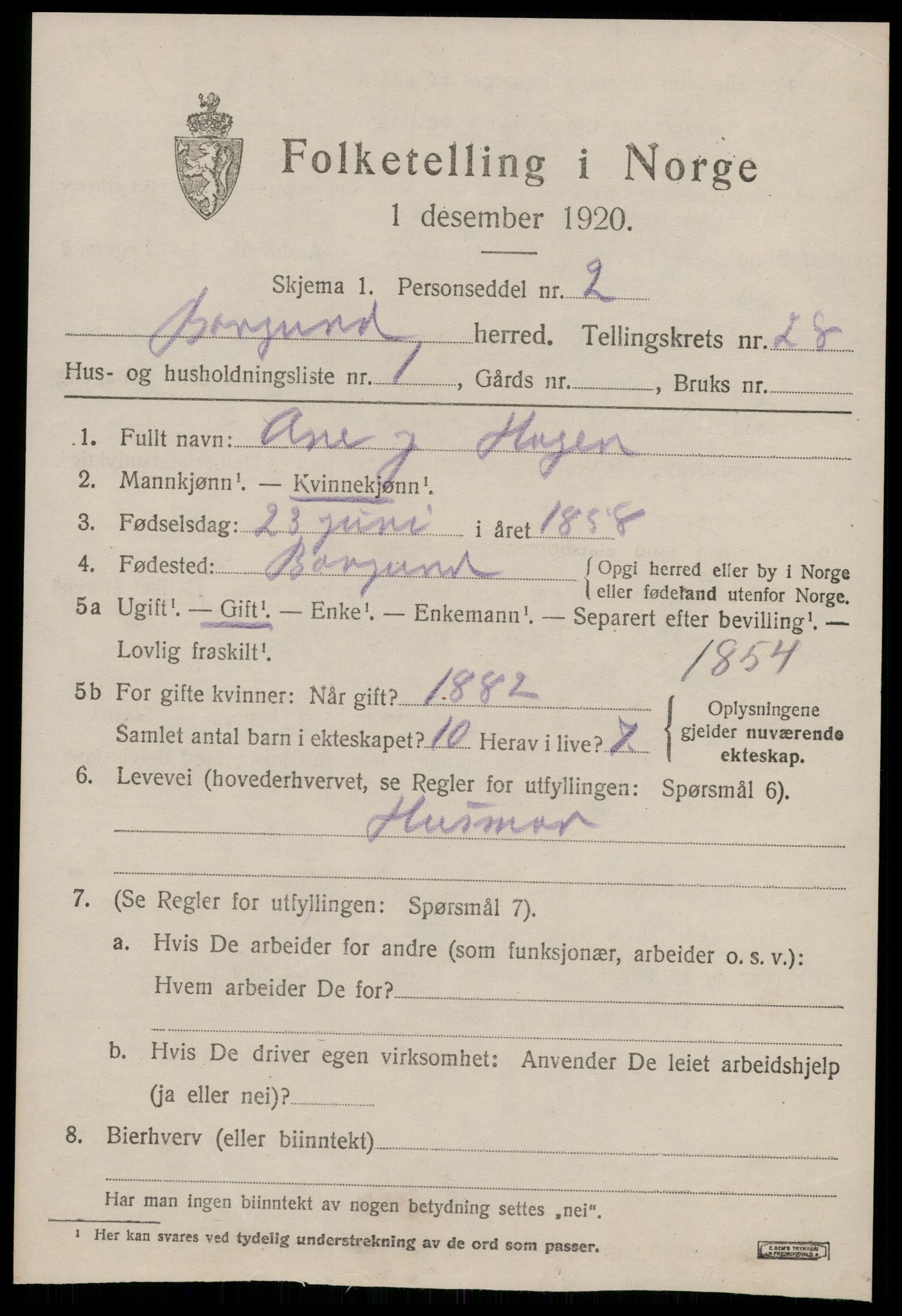 SAT, 1920 census for Borgund, 1920, p. 18086