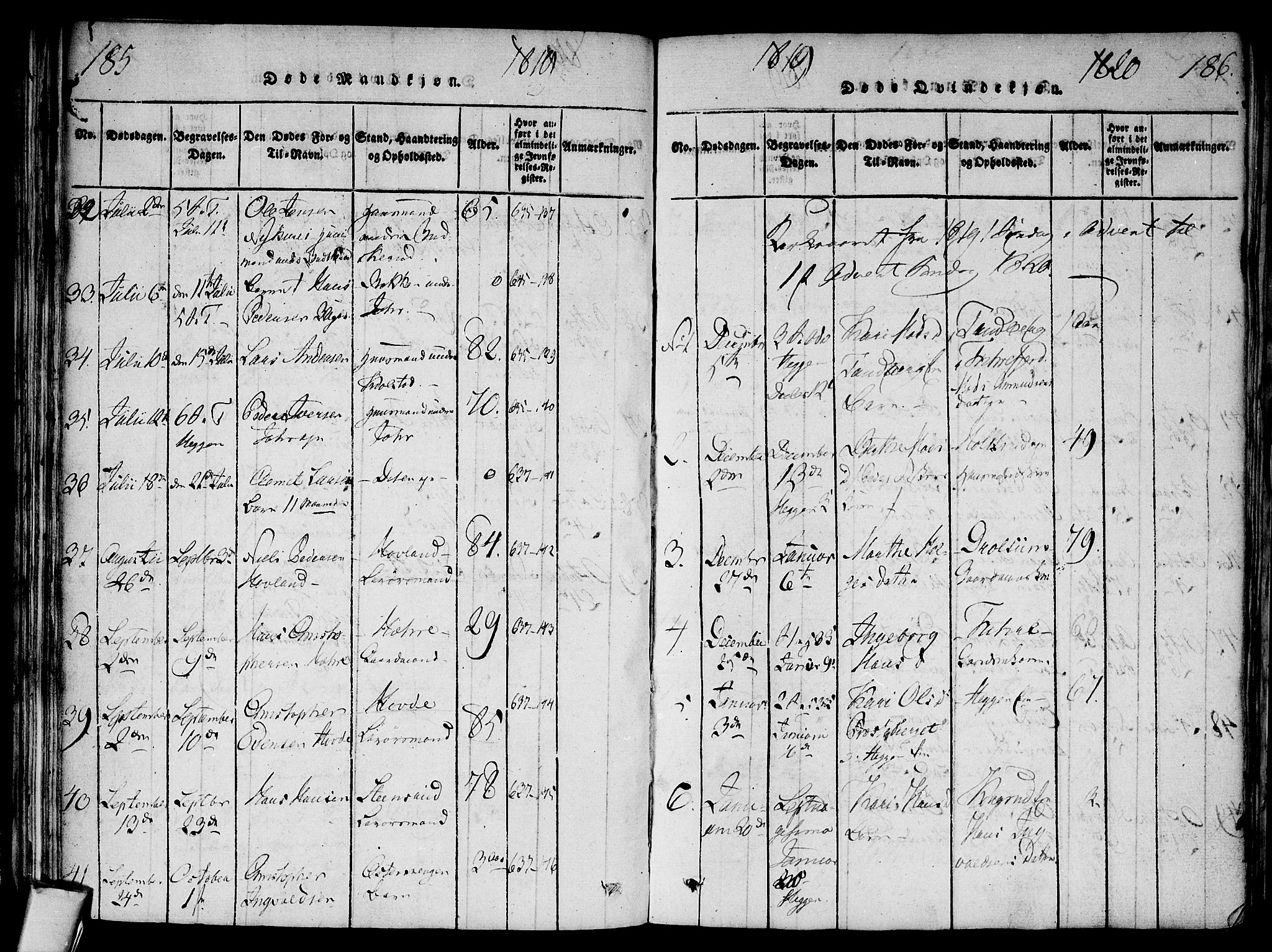 Modum kirkebøker, AV/SAKO-A-234/F/Fa/L0004: Parish register (official) no. 4, 1818-1824, p. 185-186