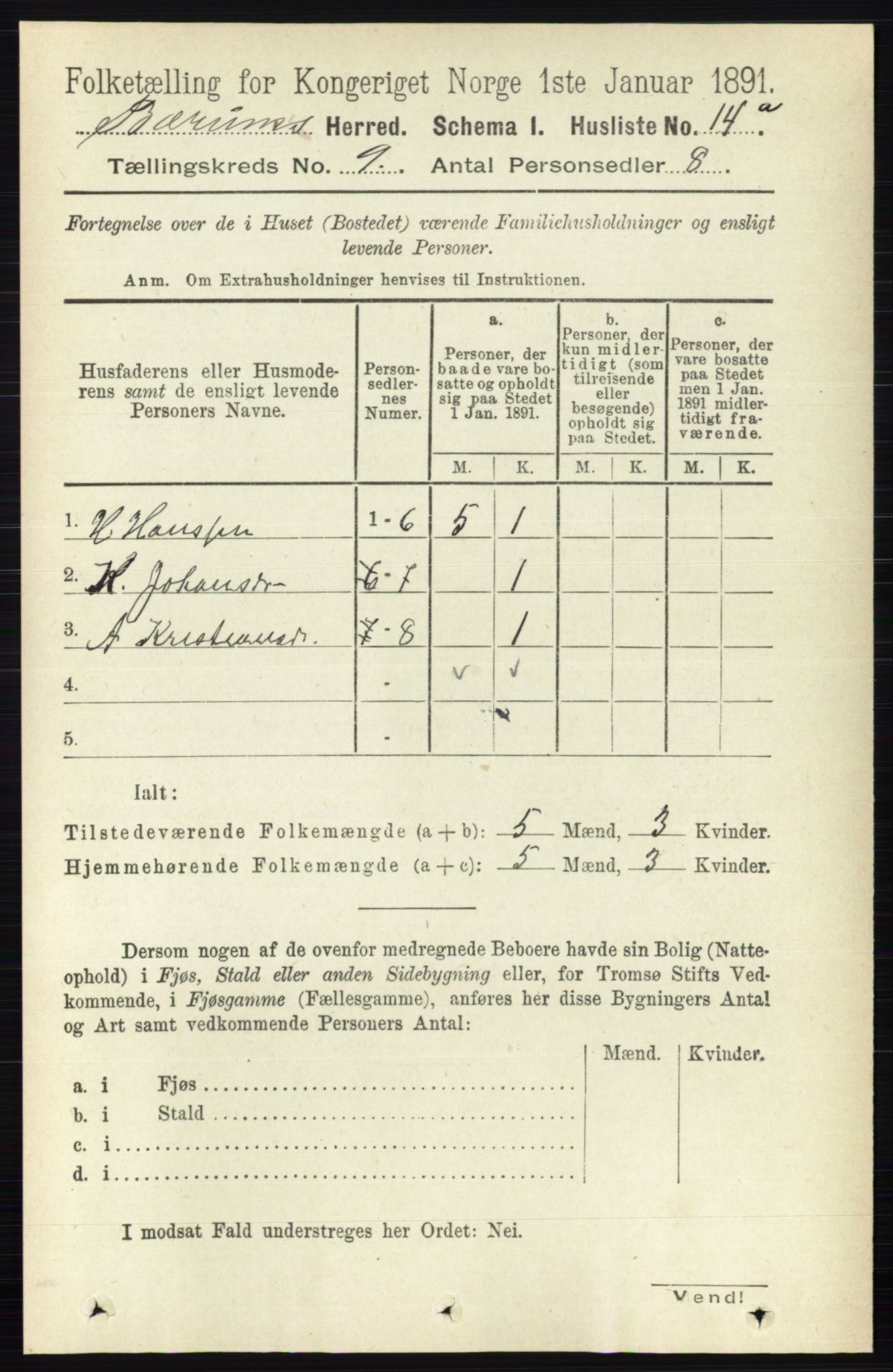 RA, 1891 census for 0219 Bærum, 1891, p. 4993