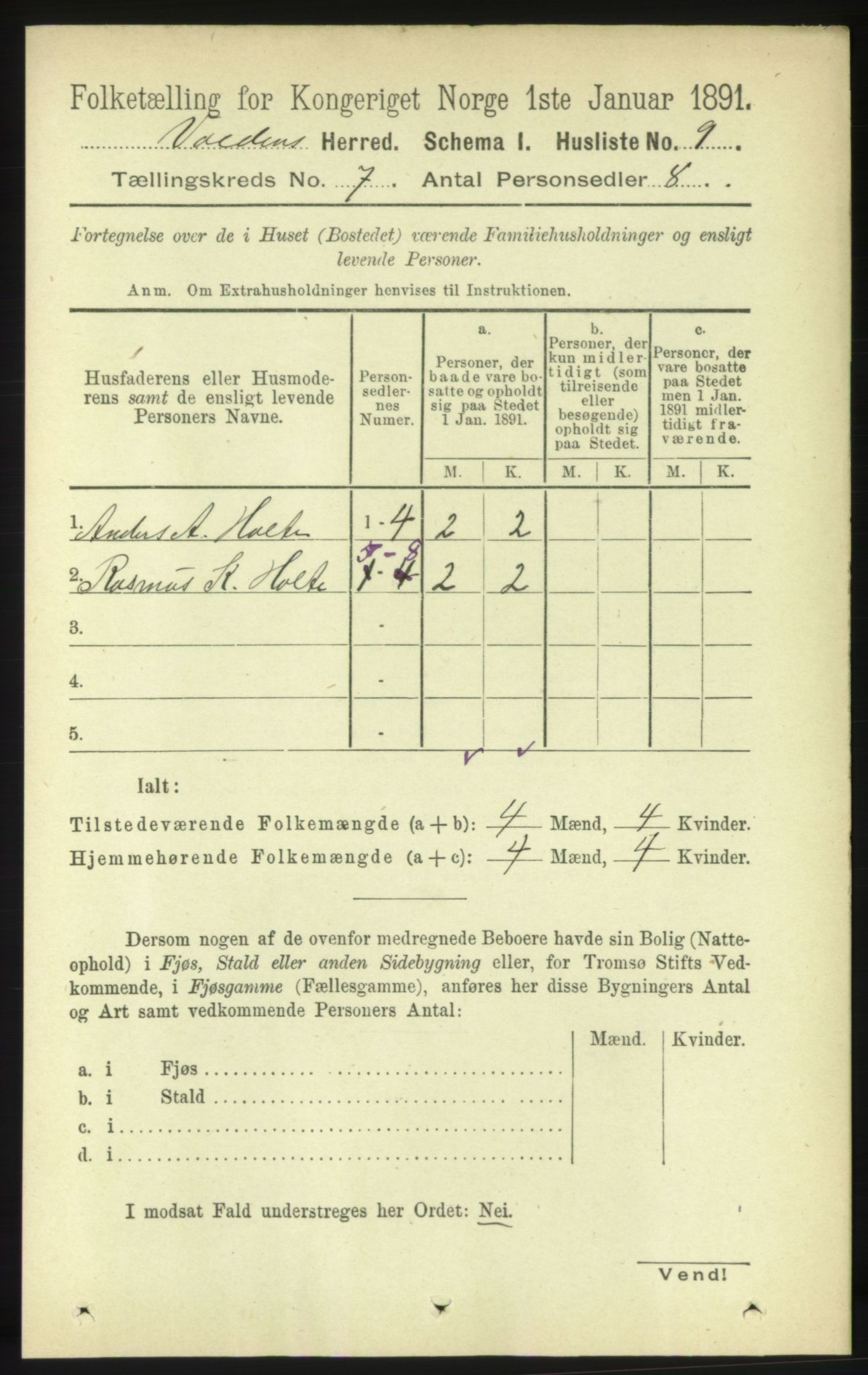 RA, 1891 census for 1519 Volda, 1891, p. 3292