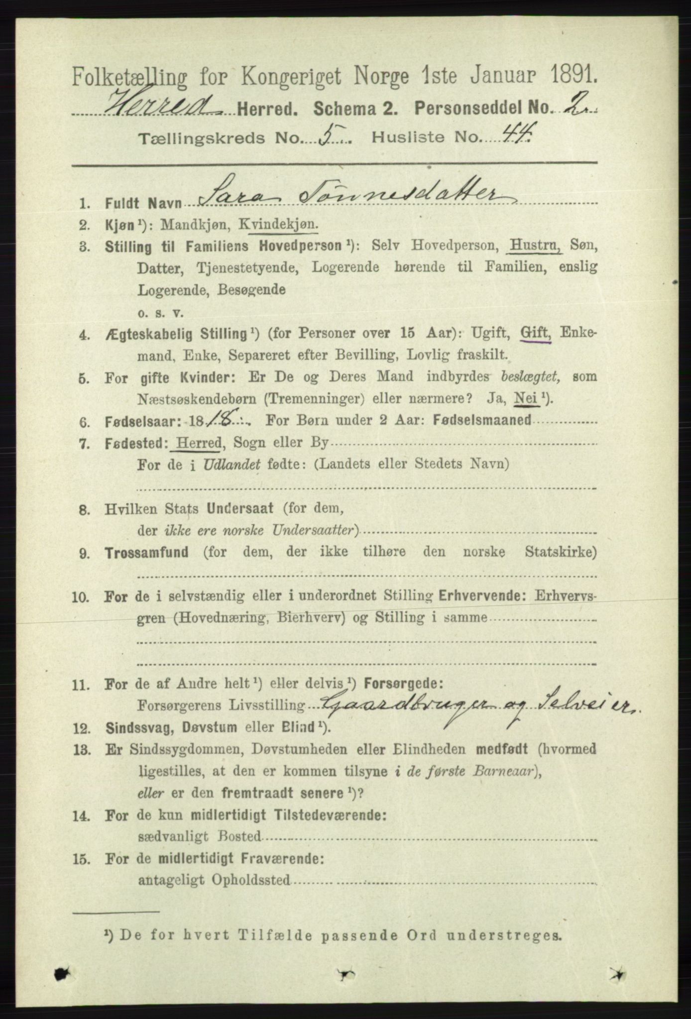 RA, 1891 census for 1039 Herad, 1891, p. 2046