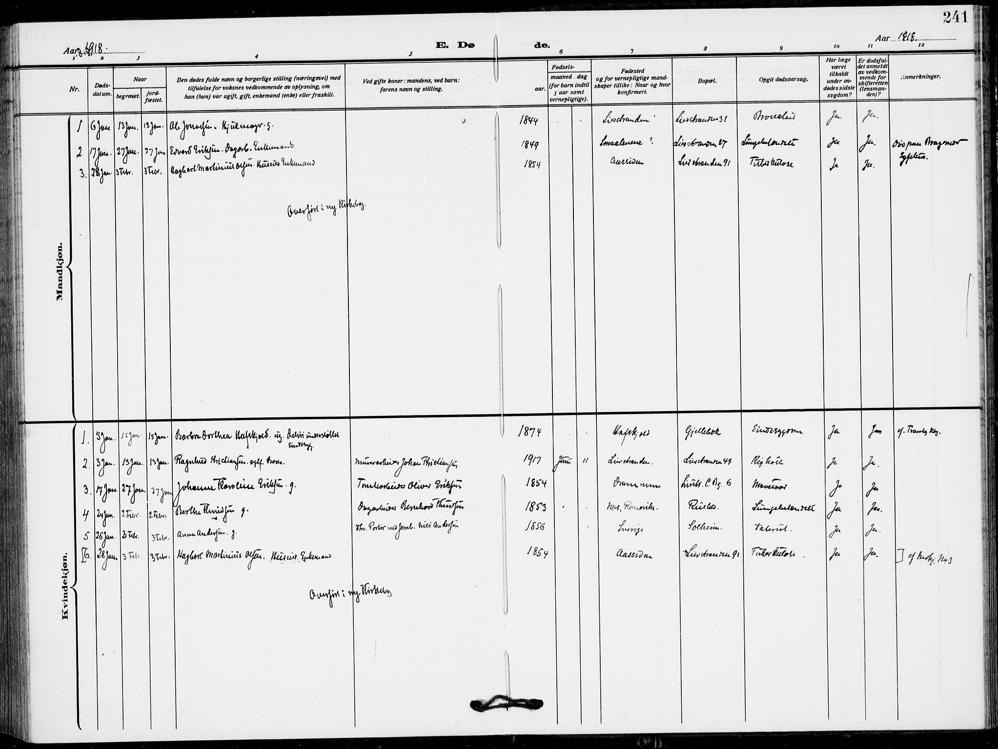 Lier kirkebøker, AV/SAKO-A-230/F/Fa/L0018: Parish register (official) no. I 18, 1909-1917, p. 241