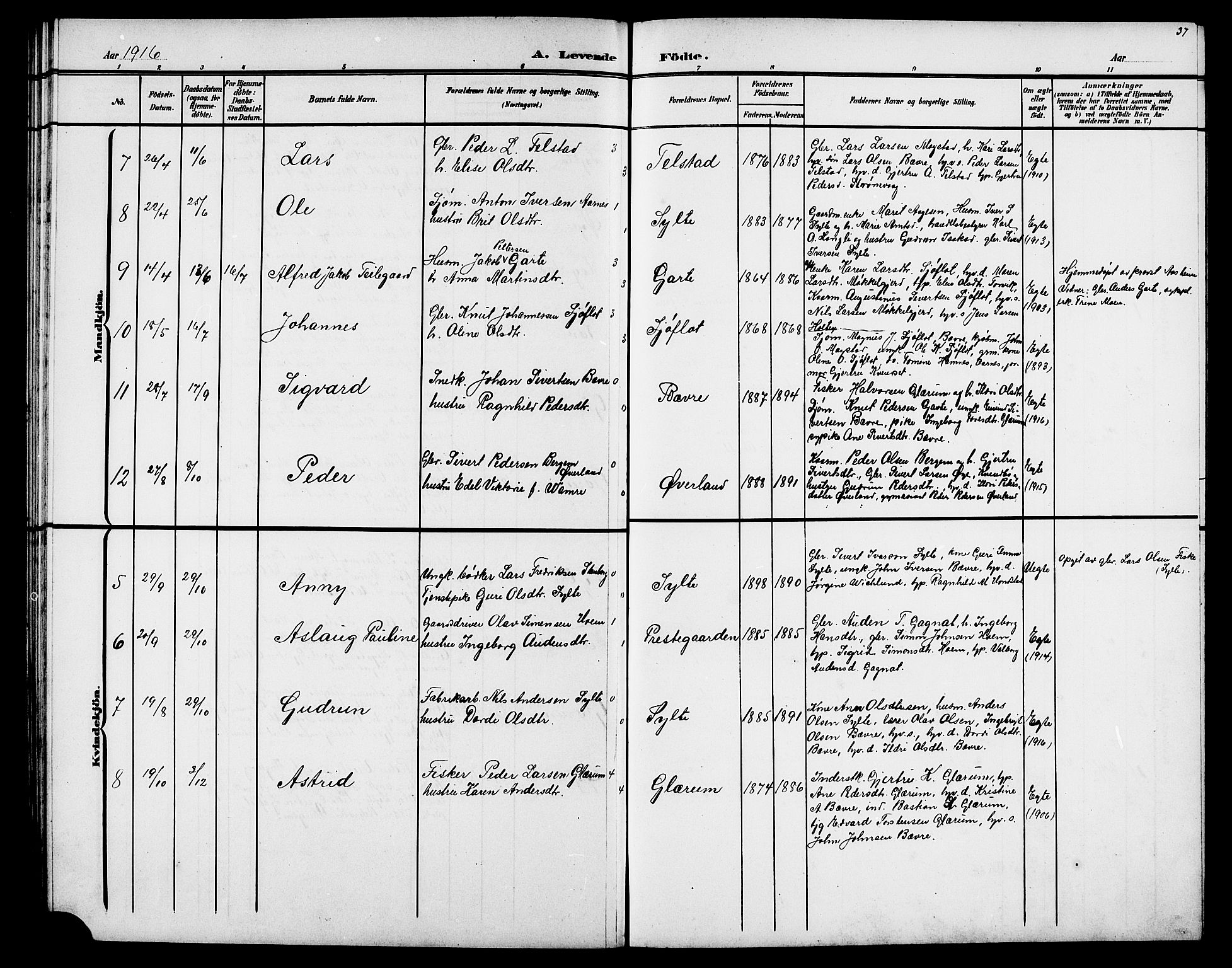 Ministerialprotokoller, klokkerbøker og fødselsregistre - Møre og Romsdal, AV/SAT-A-1454/595/L1053: Parish register (copy) no. 595C05, 1901-1919, p. 37