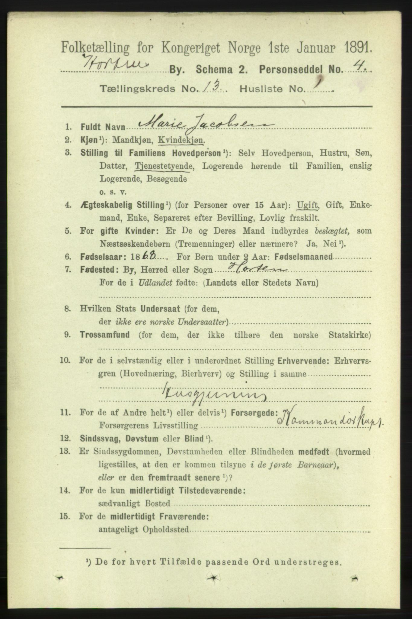 RA, 1891 census for 0703 Horten, 1891, p. 7891