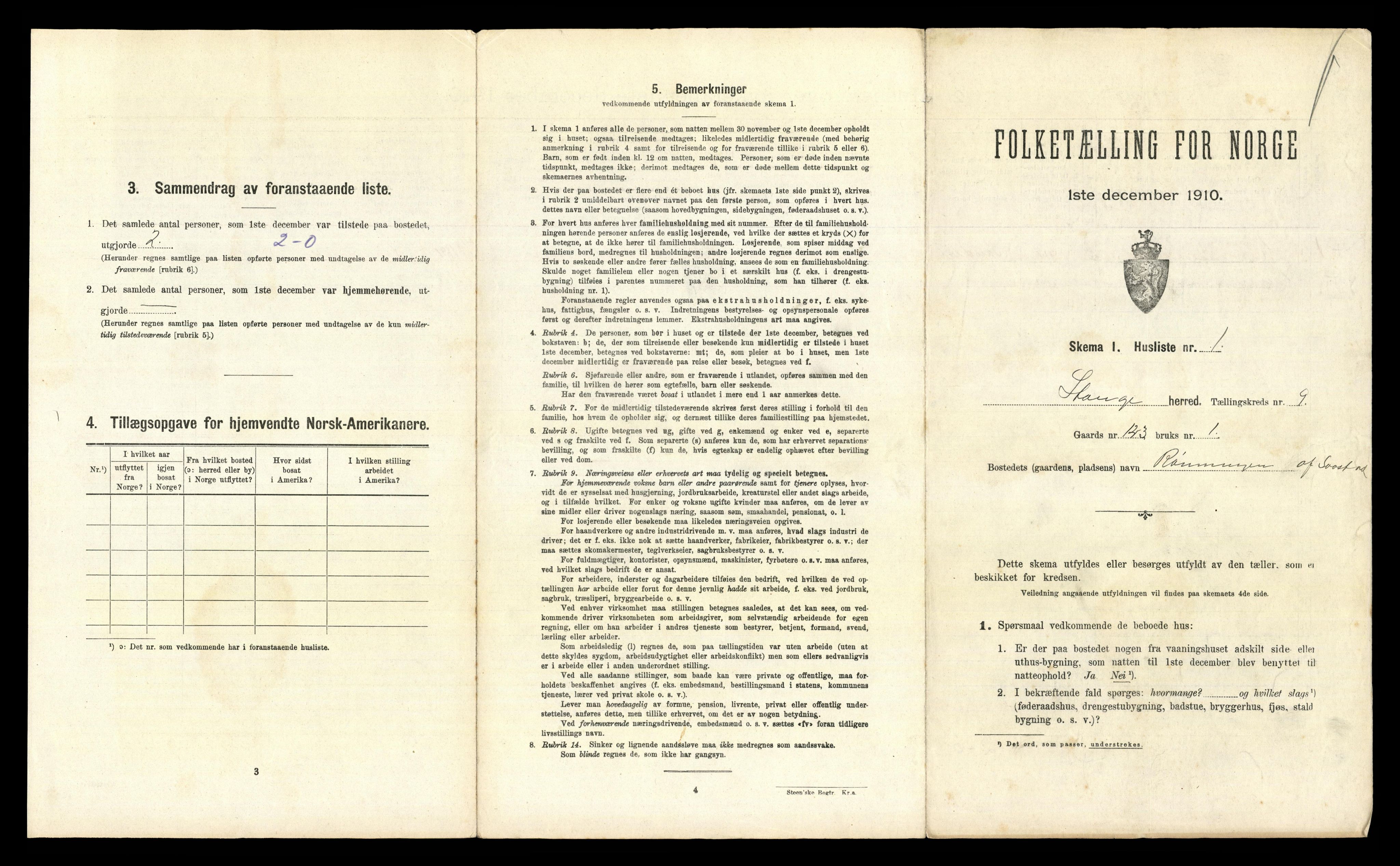 RA, 1910 census for Stange, 1910, p. 1720