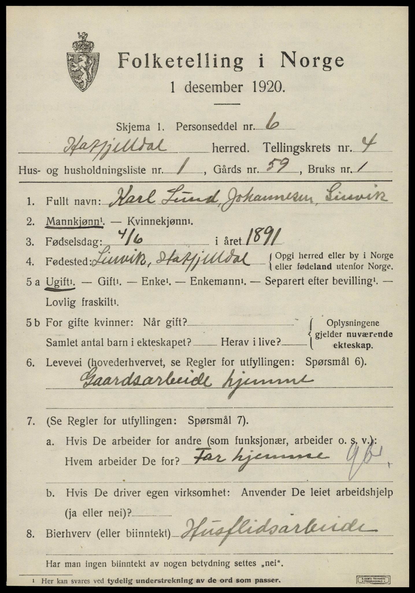 SAT, 1920 census for Hattfjelldal, 1920, p. 956